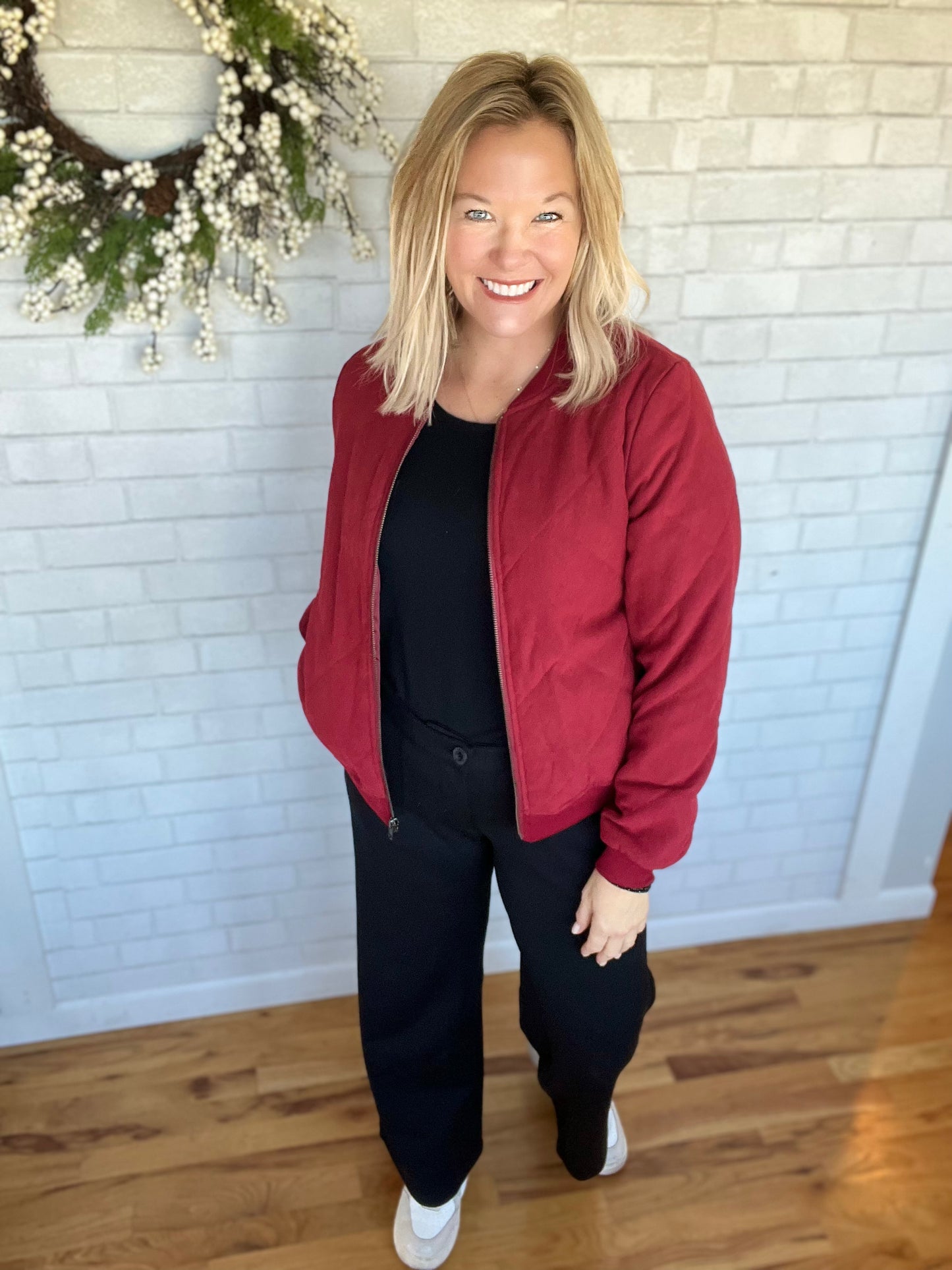 Quinn Quilted Bomber - Burgundy