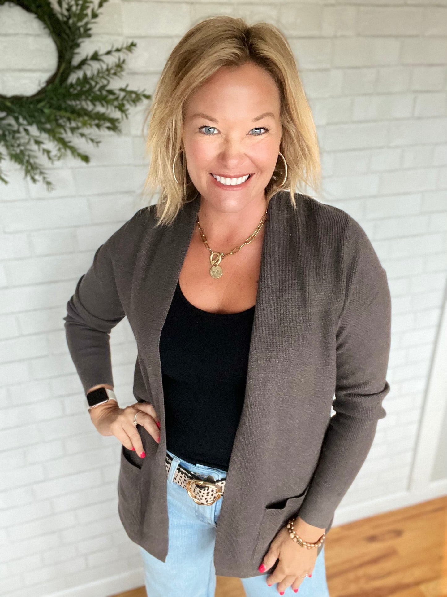 Mini Waffle Cardi - Charcoal