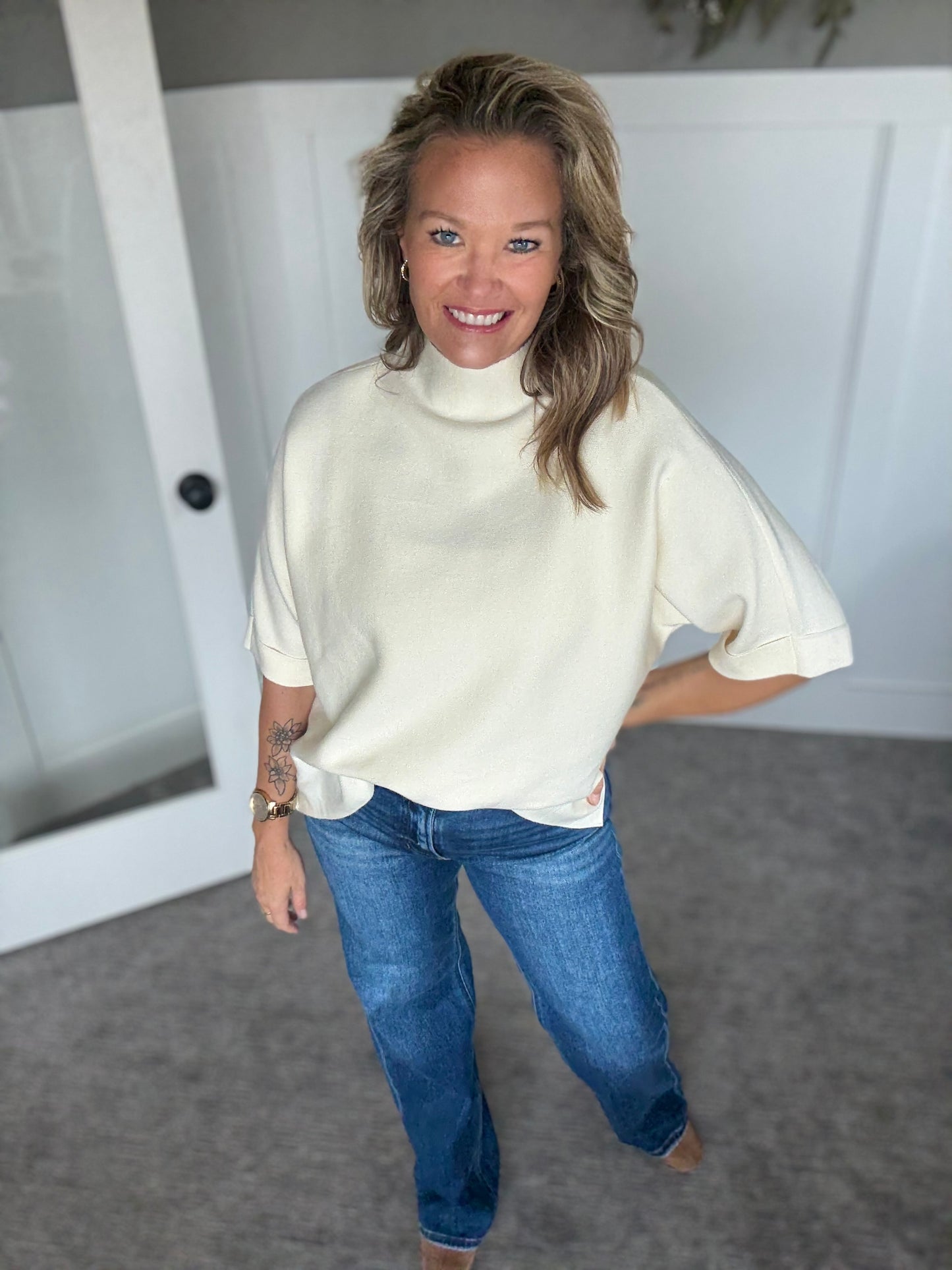 Mia Mock Neck Sweater -Ivory