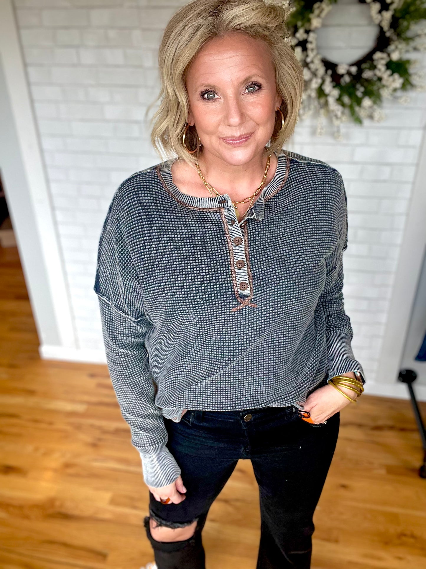 Vintage Thermal Henley - Charcoal