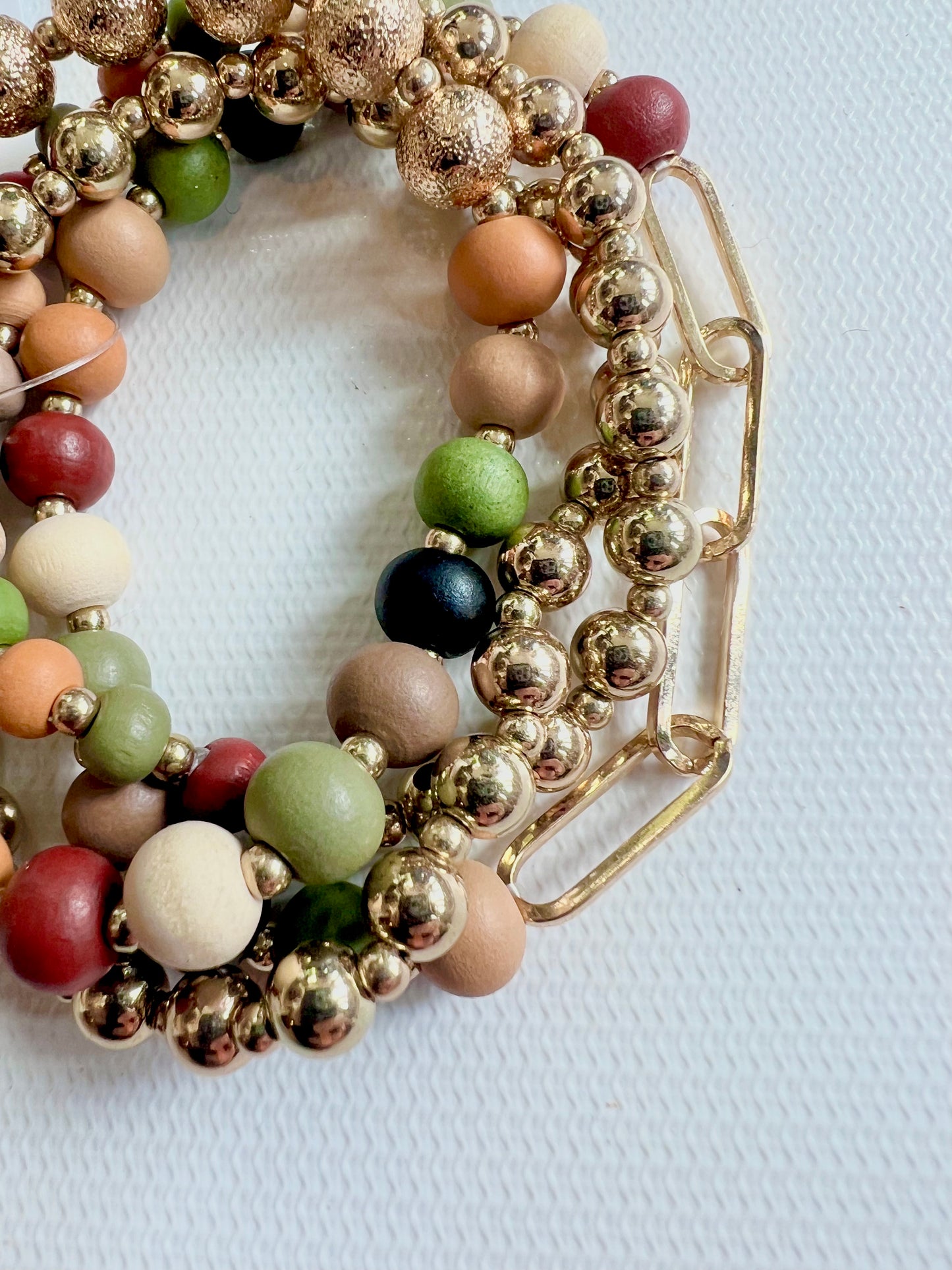 Wood and Gold Chain Bracelet