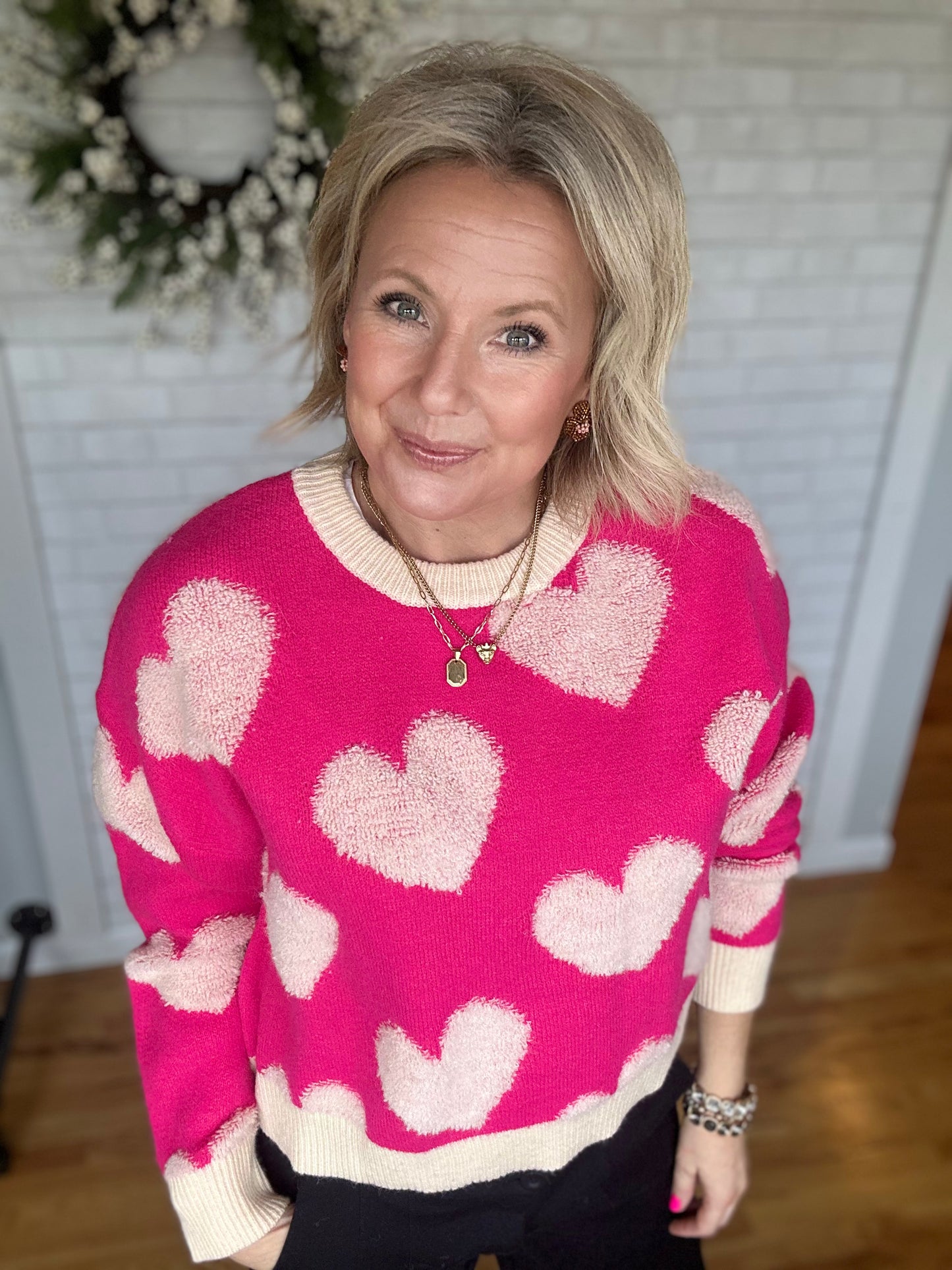 Textured Heart Sweater - Fuchsia