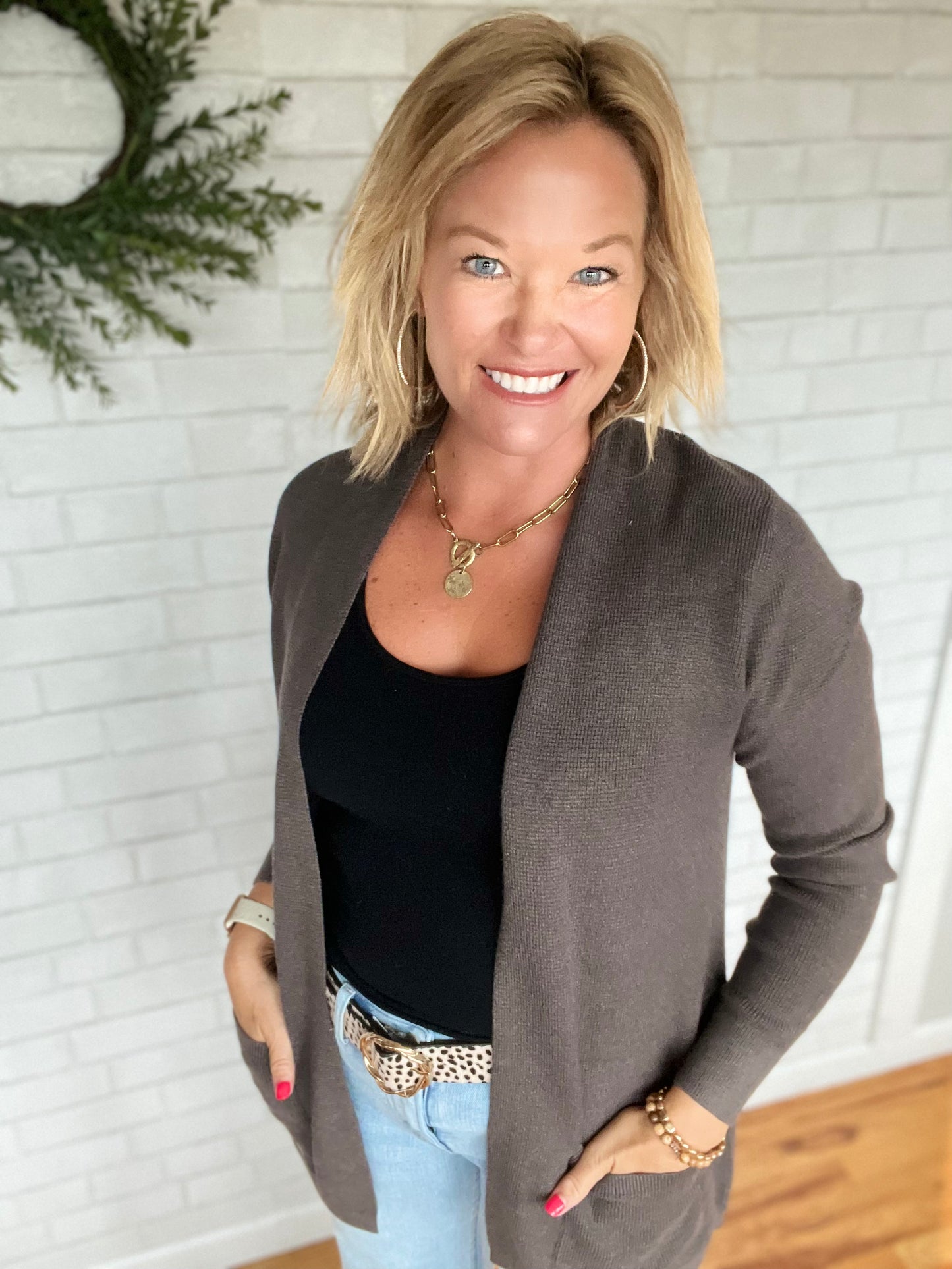 Mini Waffle Cardi - Charcoal