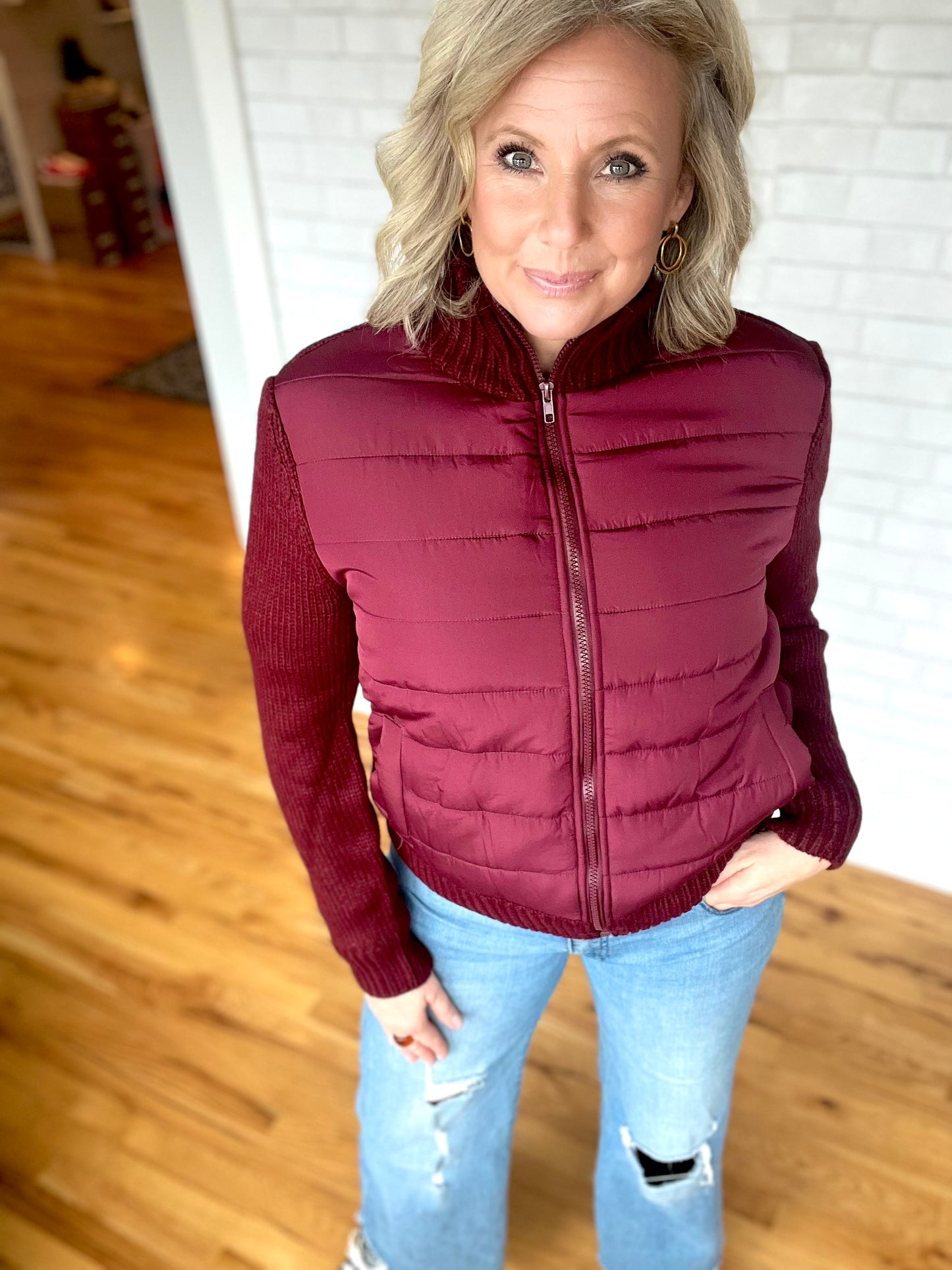 Kelly Knit & Padded Jacket - Burgundy