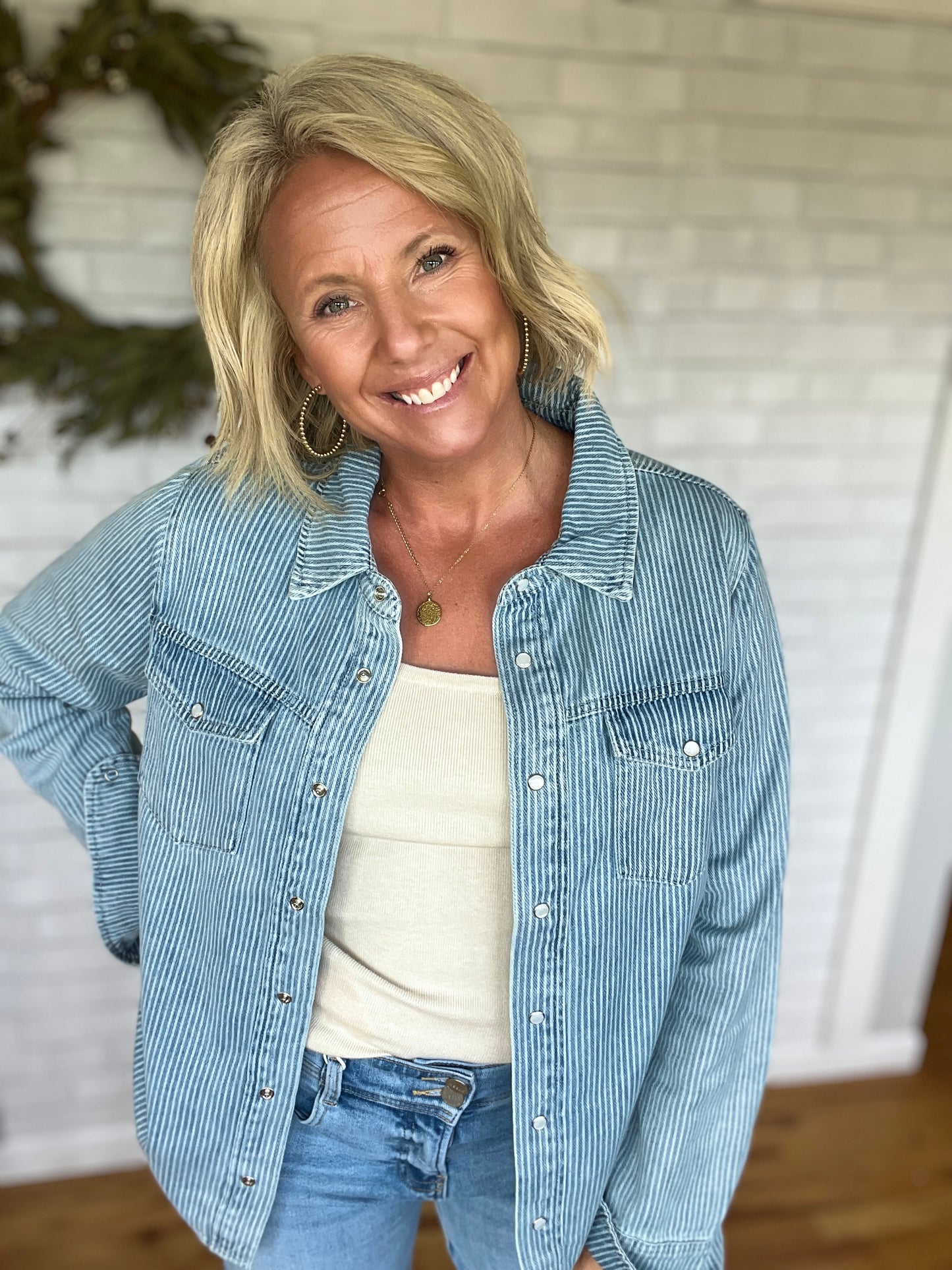 Pippin Denim Shacket - Denim Stripe