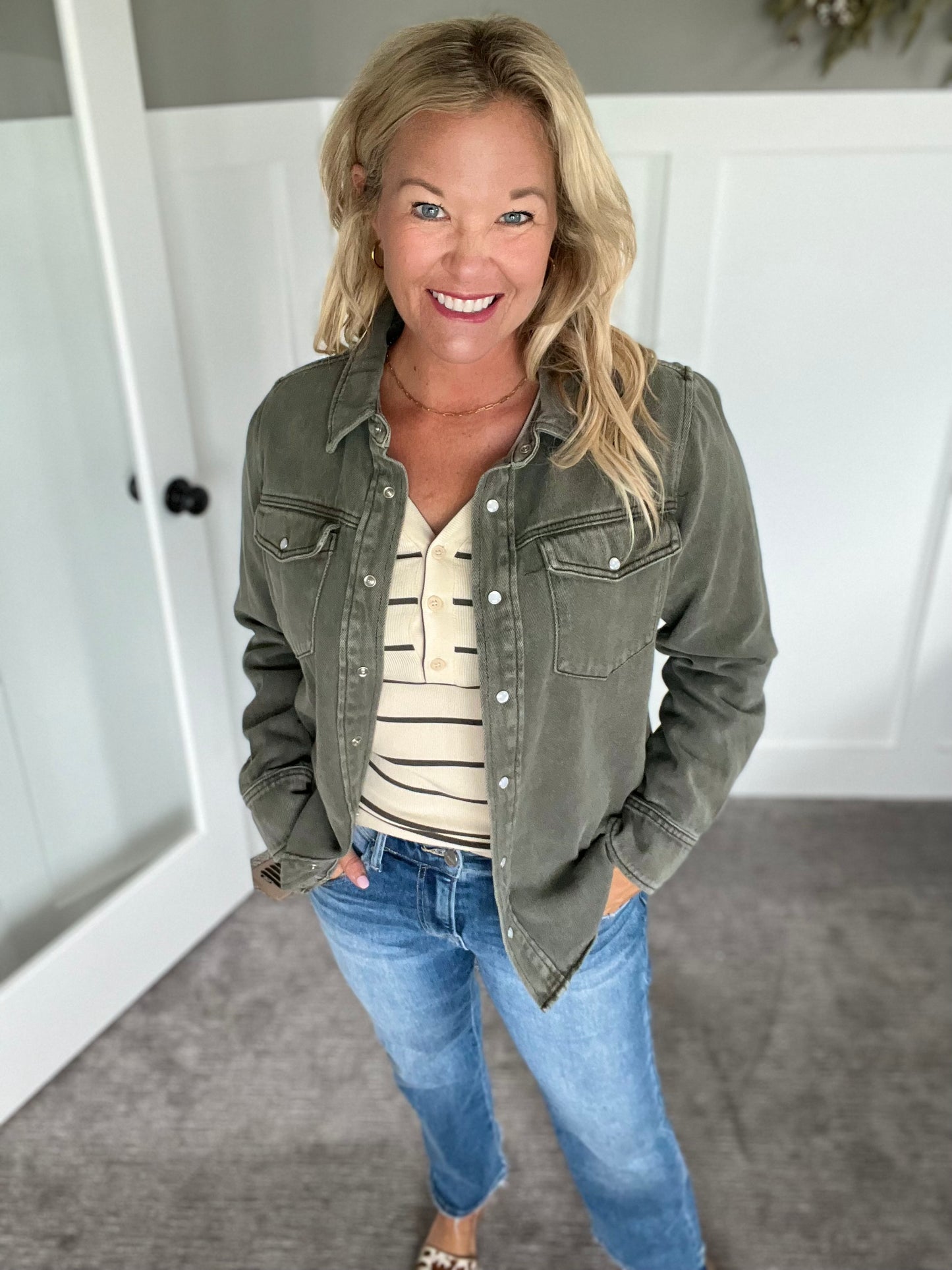 Pippin Denim Shacket - Olive Vine