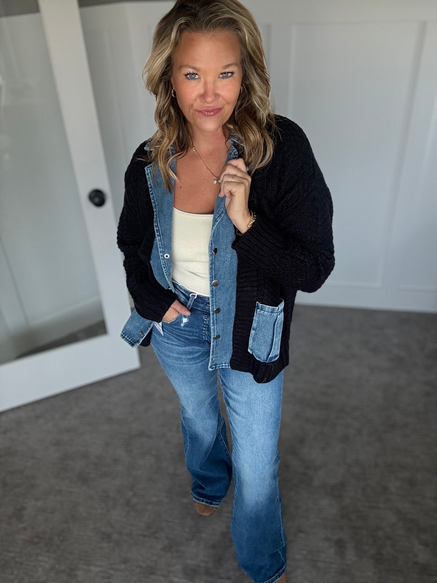 Denim Contrast Cardigan