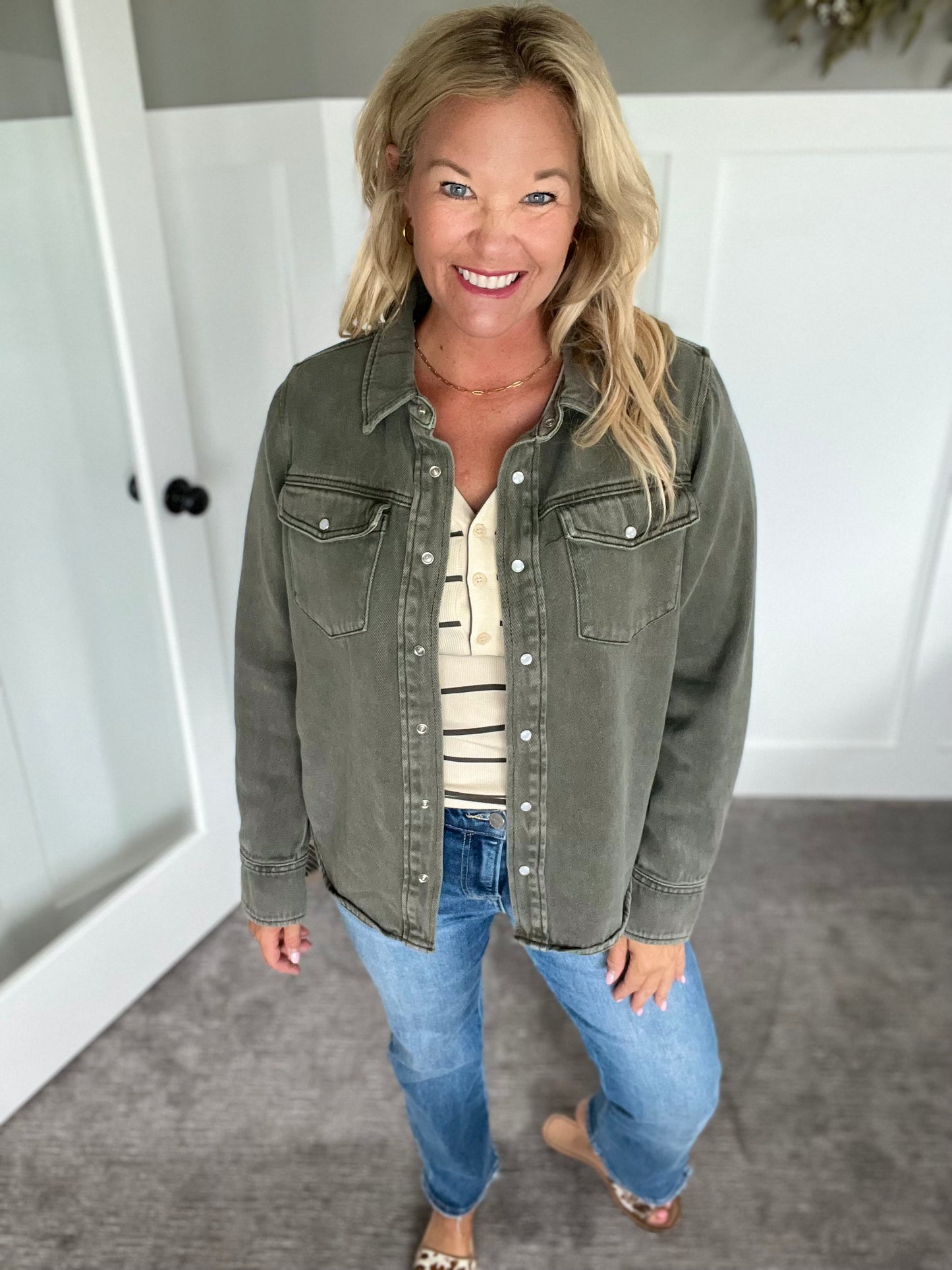 Pippin Denim Shacket - Olive Vine