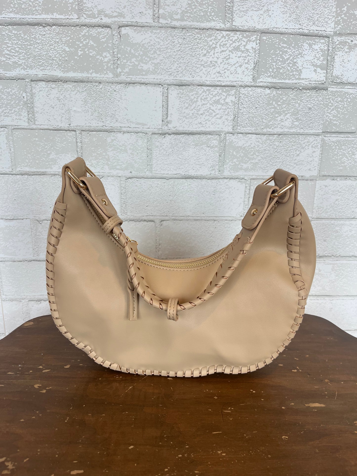 Aria Whipstitch Crescent Shoulder Bag