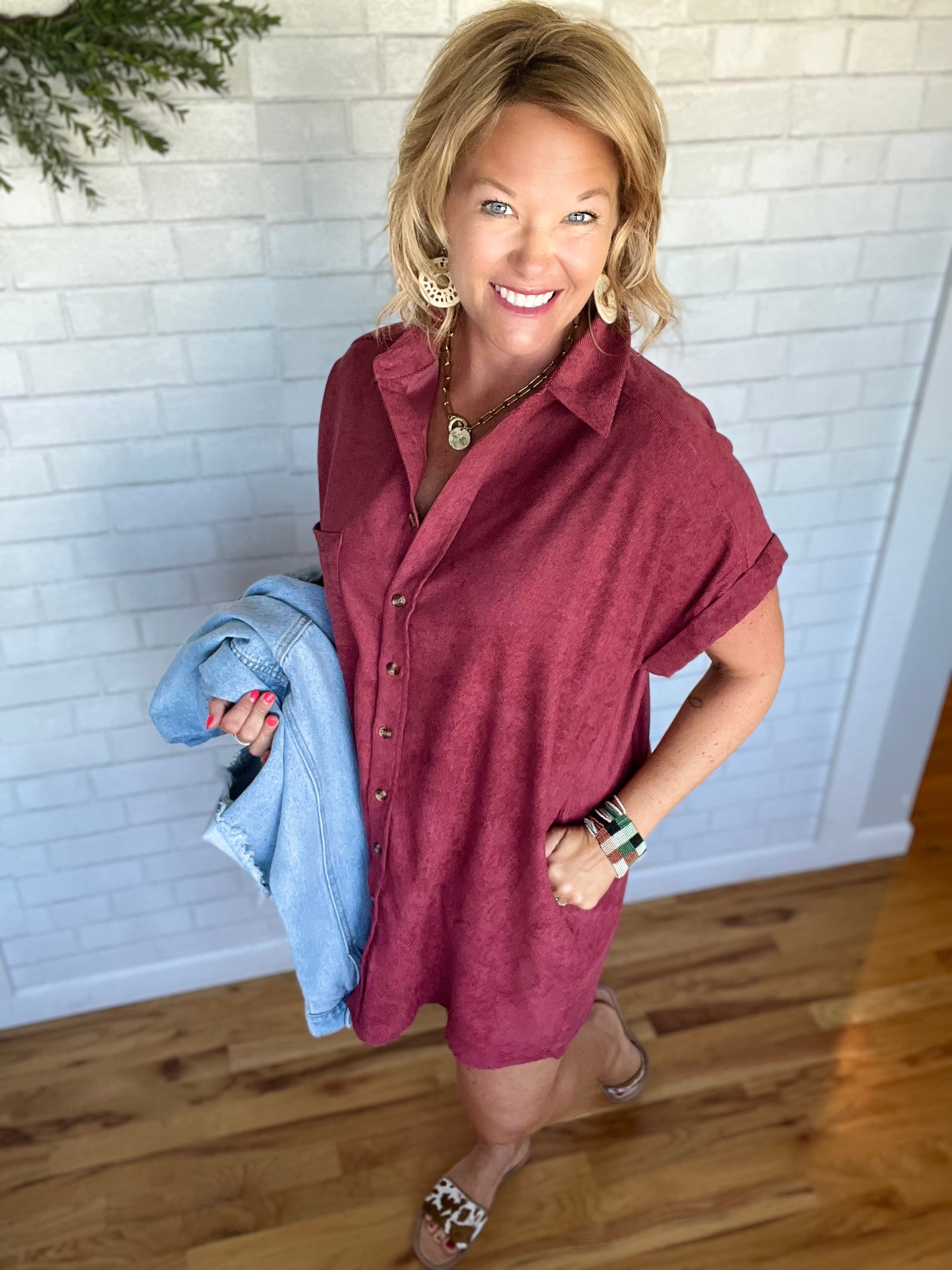 Brynn Corduroy Dress - Wine
