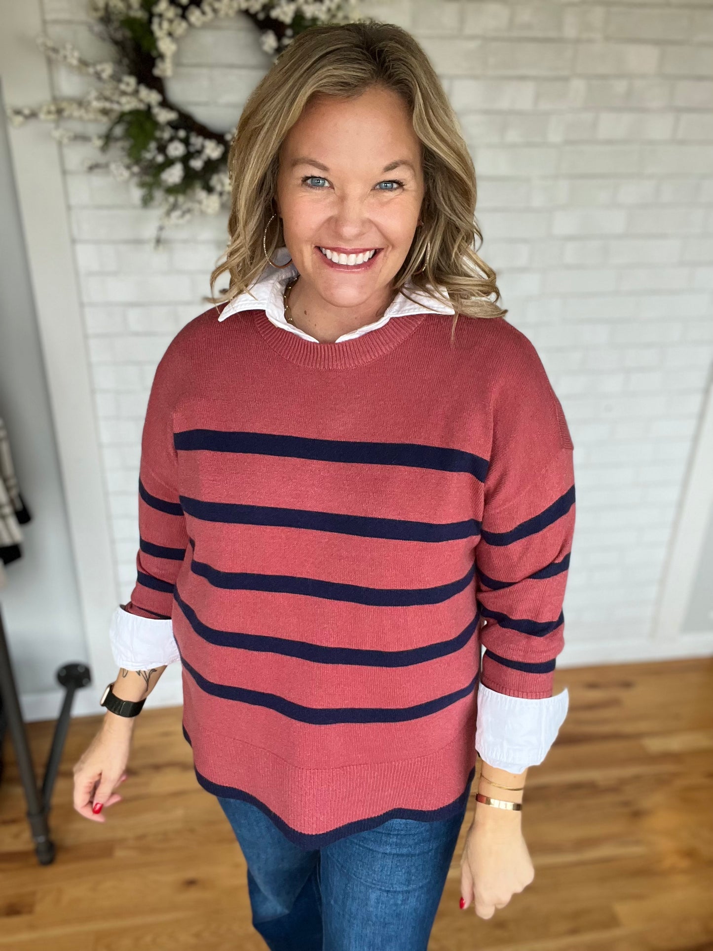 Paisley Striped Sweater - Rust/Navy