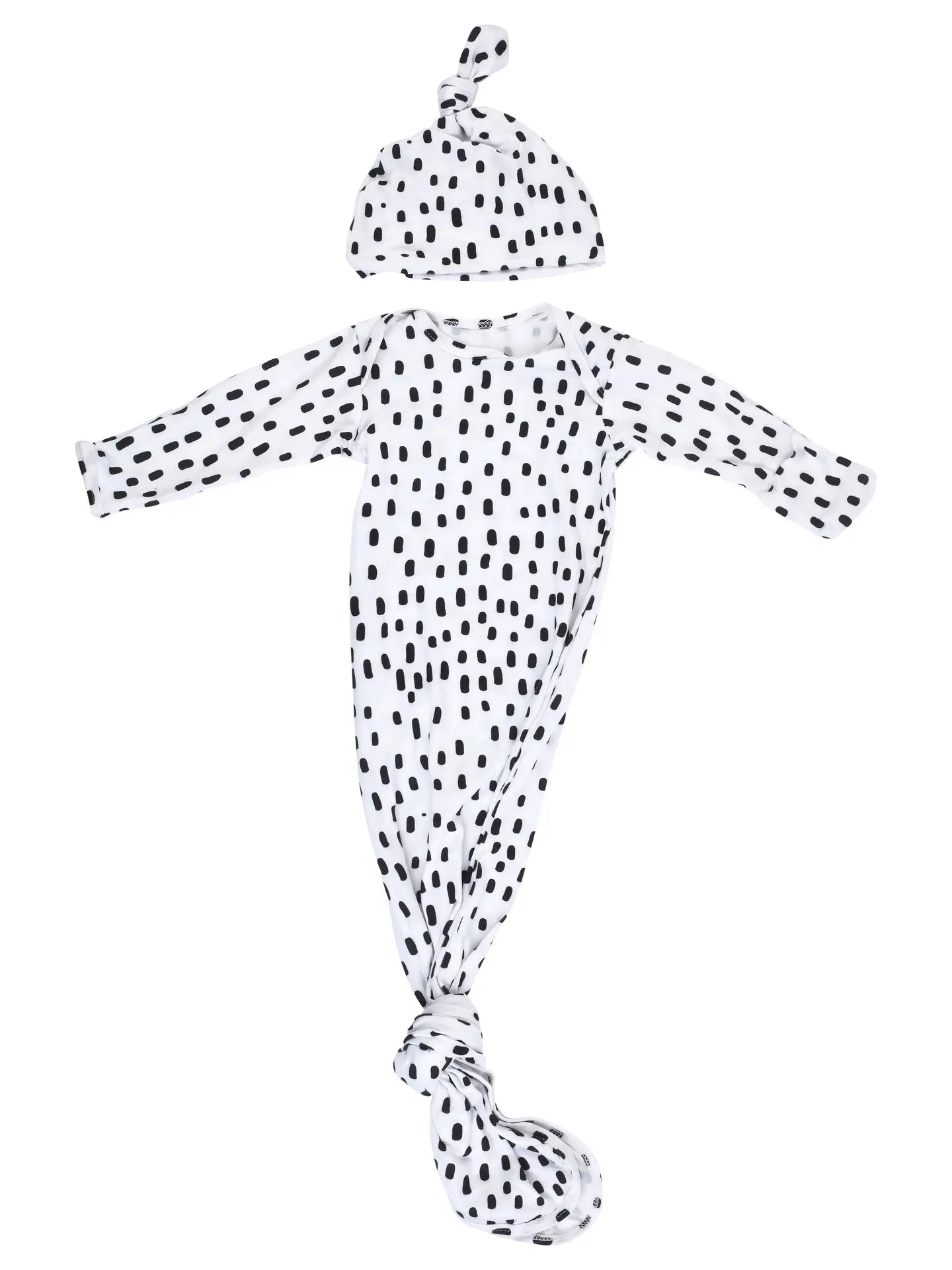 Newborn Baby Knotted Gown - Black/White Dot/ 0 to 3 mos.