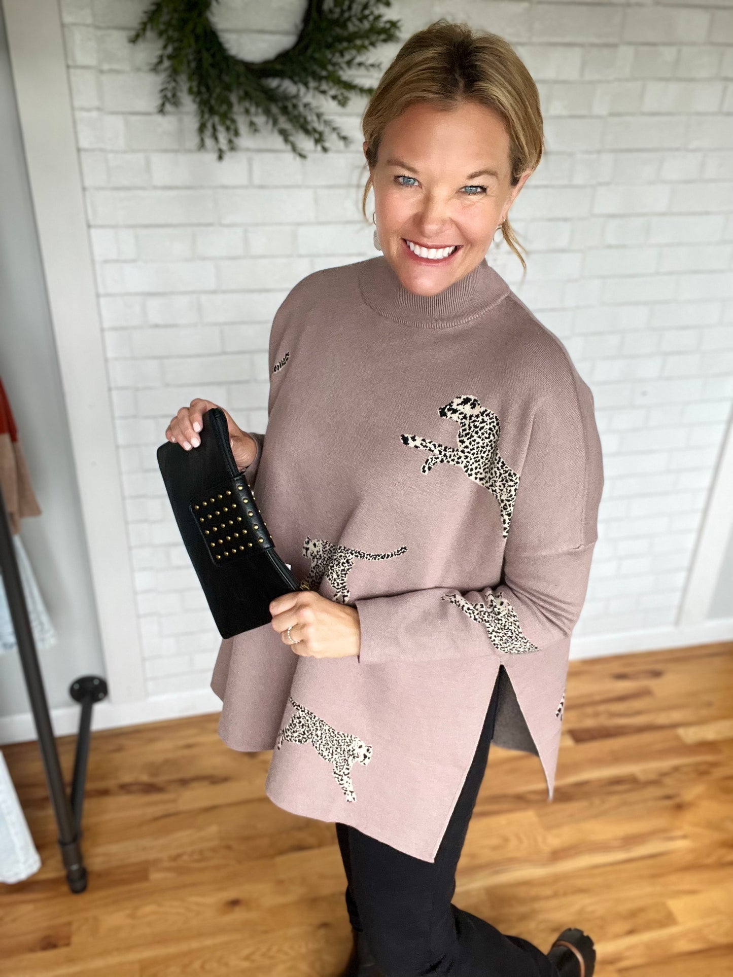 Megan Mock Neck Tiger Sweater - Mocha