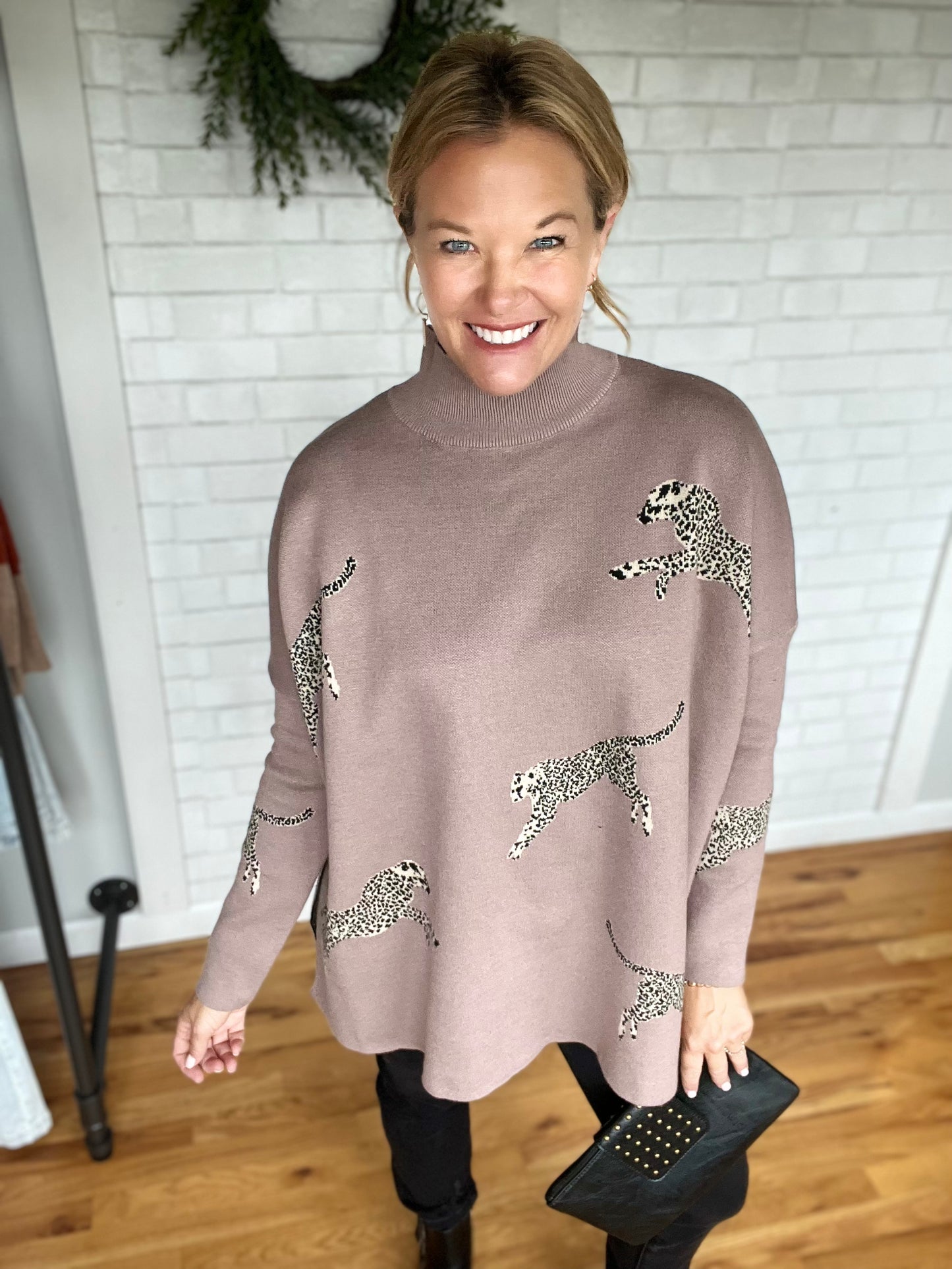 Megan Mock Neck Tiger Sweater - Mocha