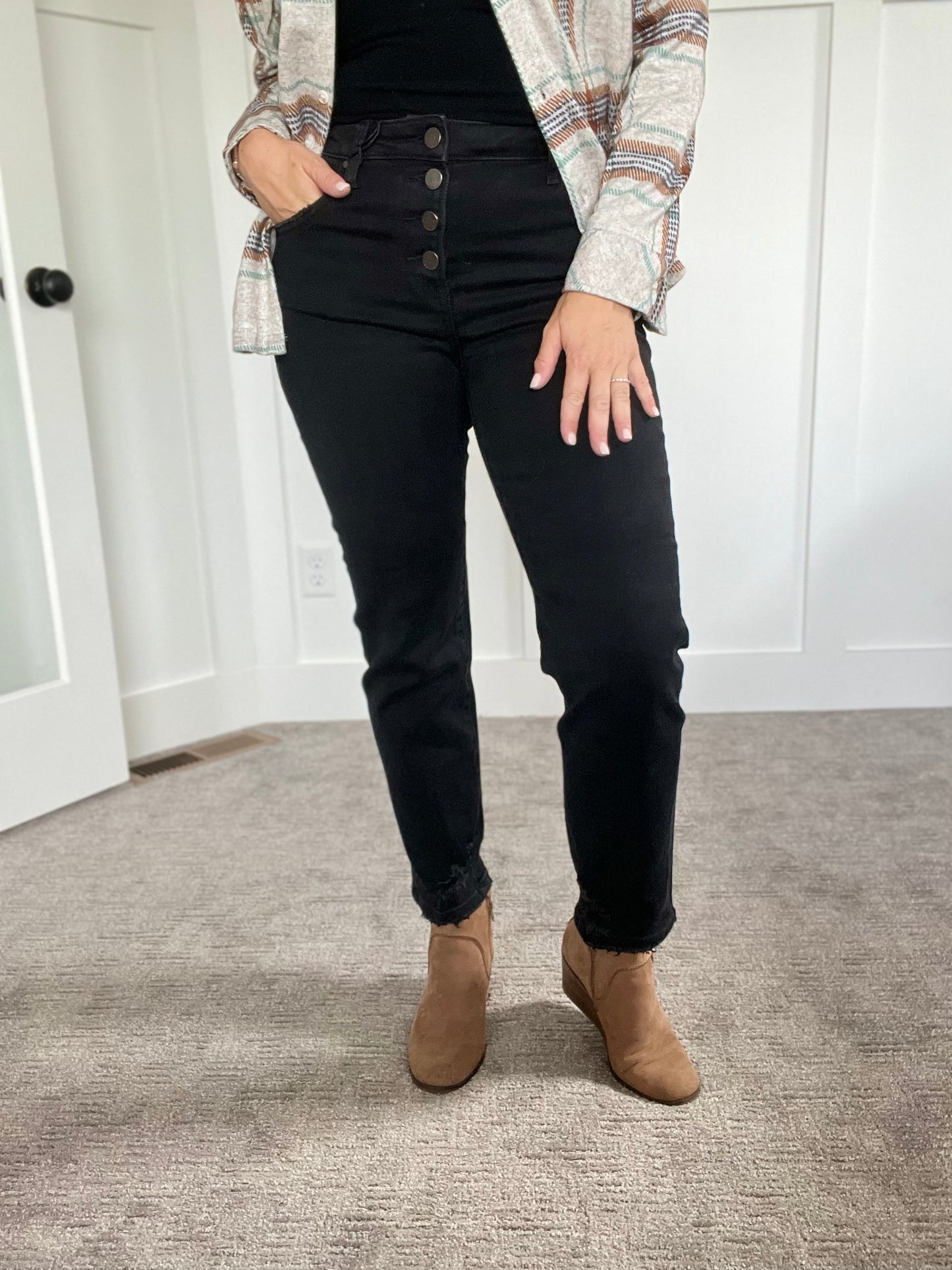 Mid- Rise Button Fly Jeans