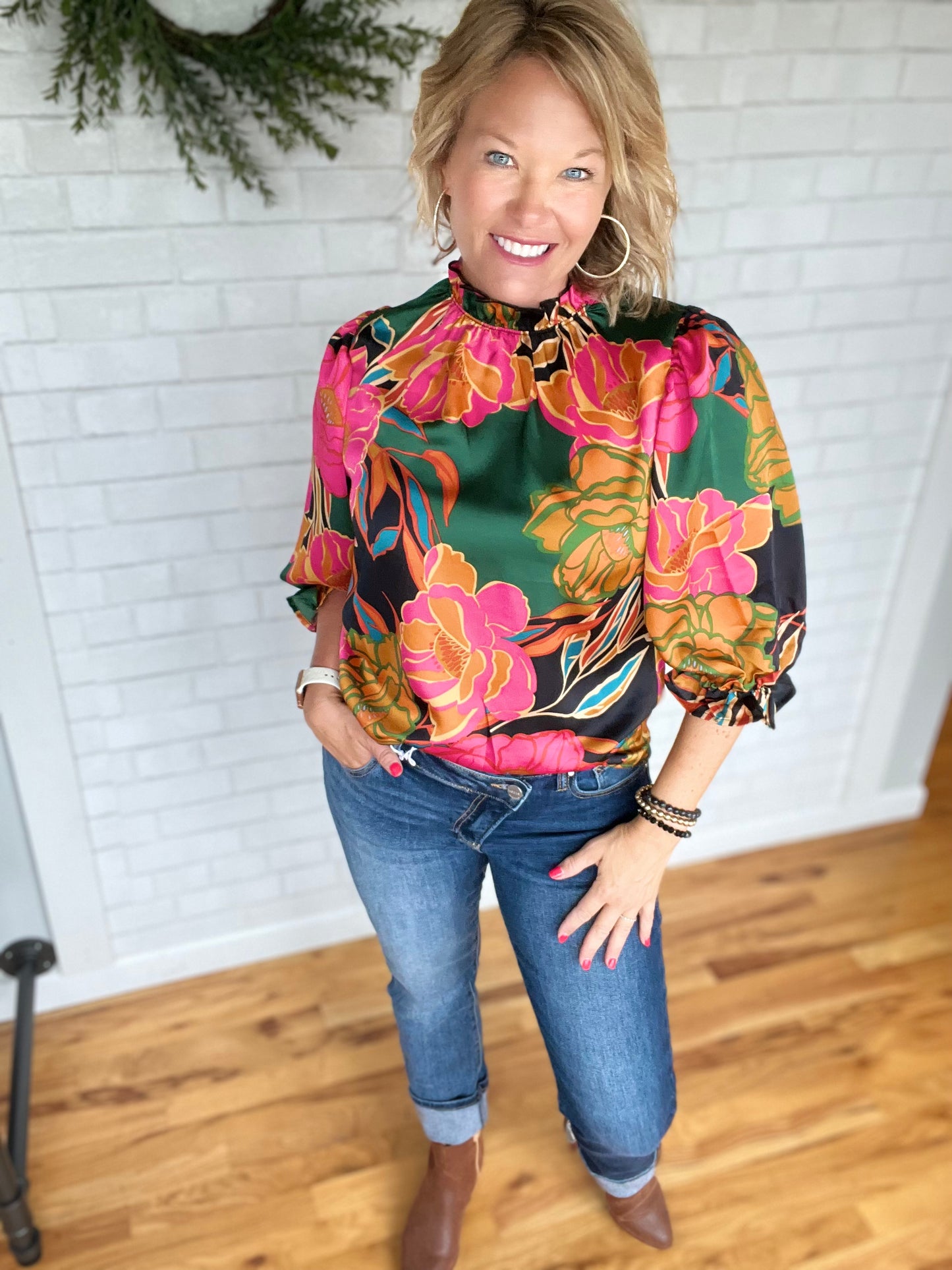 Mosaic Blouse - Green/Black Base