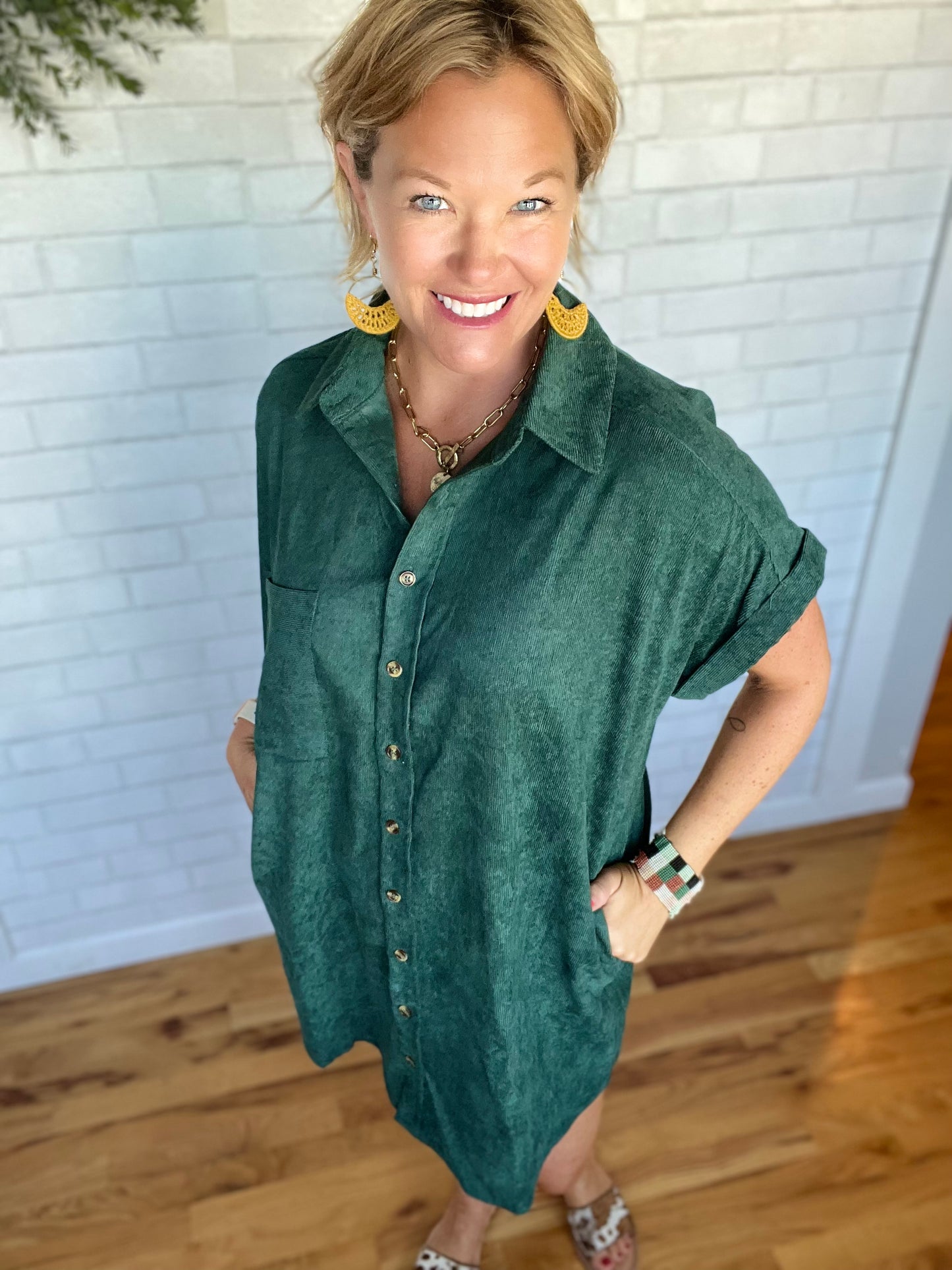 Brynn Corduroy Dress - Forest Green