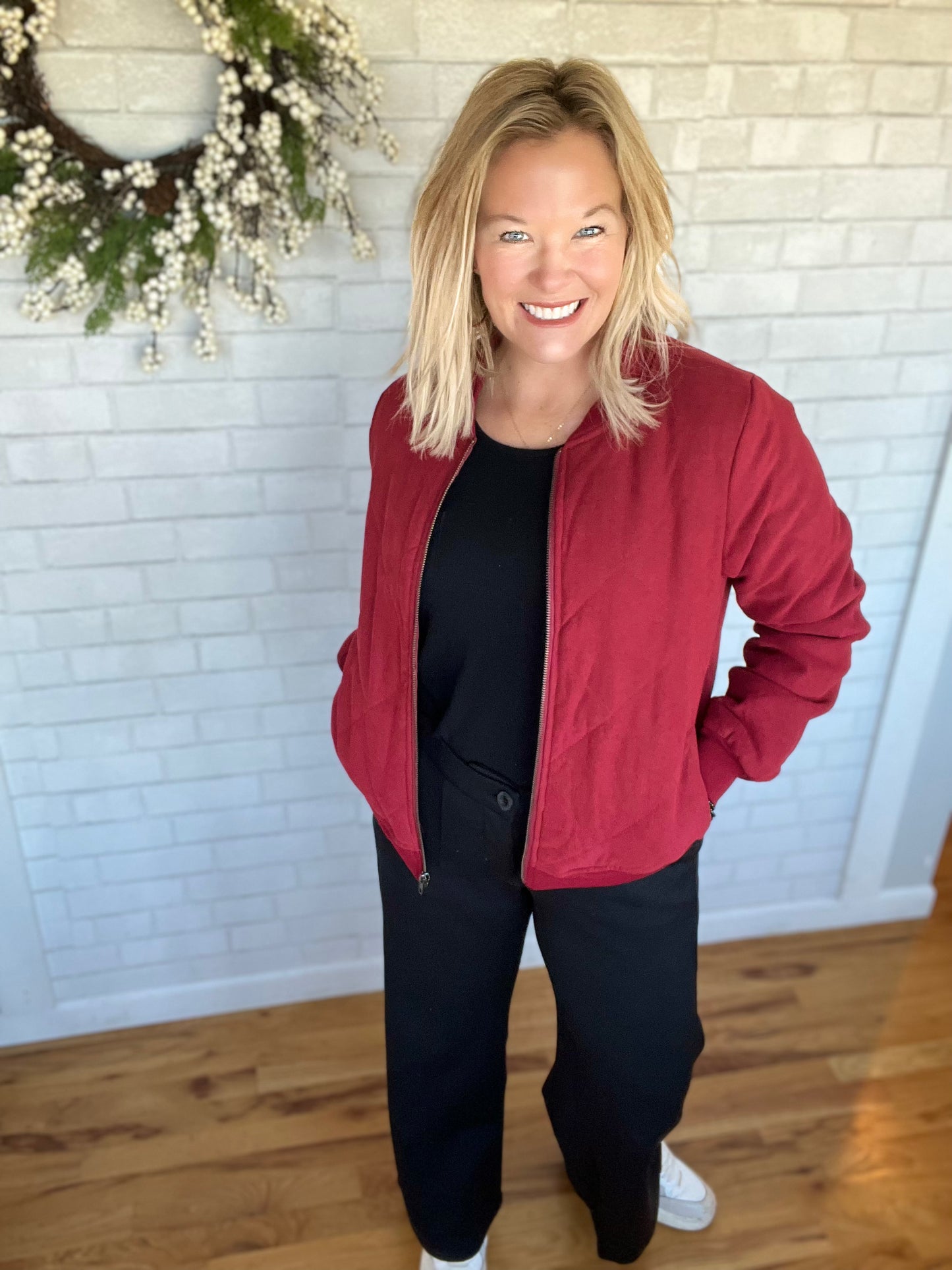 Quinn Quilted Bomber - Burgundy