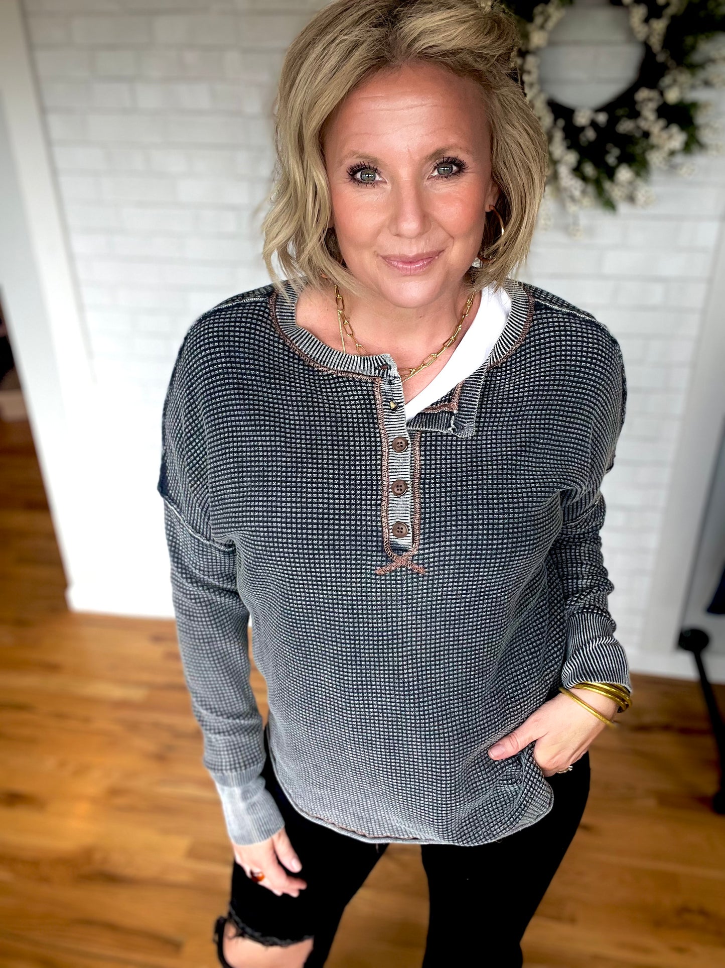 Vintage Thermal Henley - Charcoal