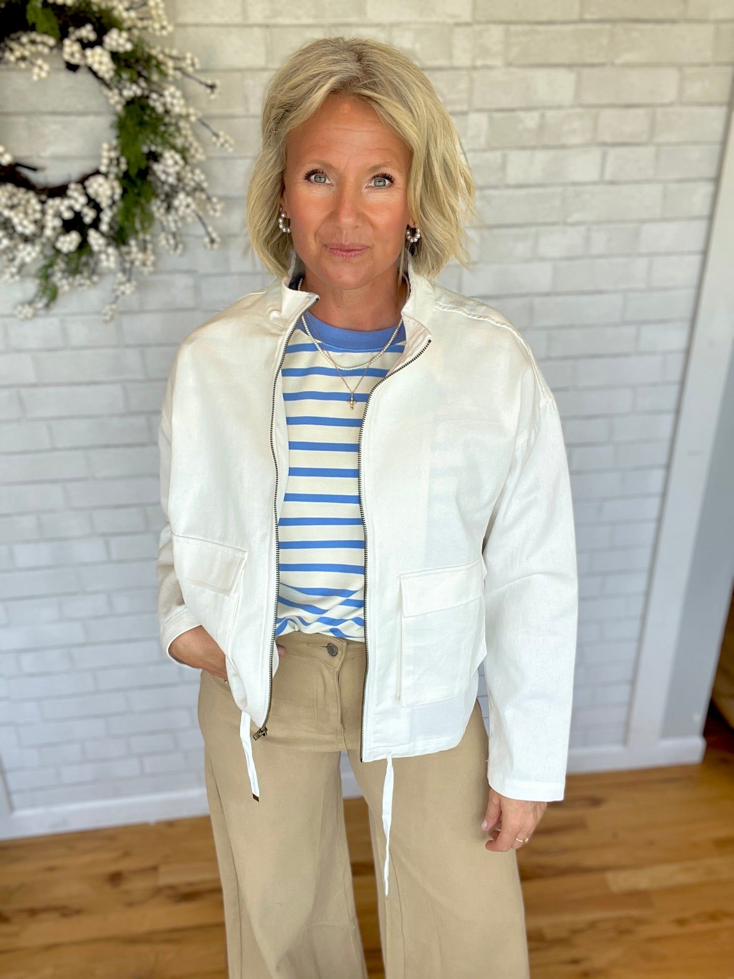 Gracie Tee - Ivory/Blue Stripe