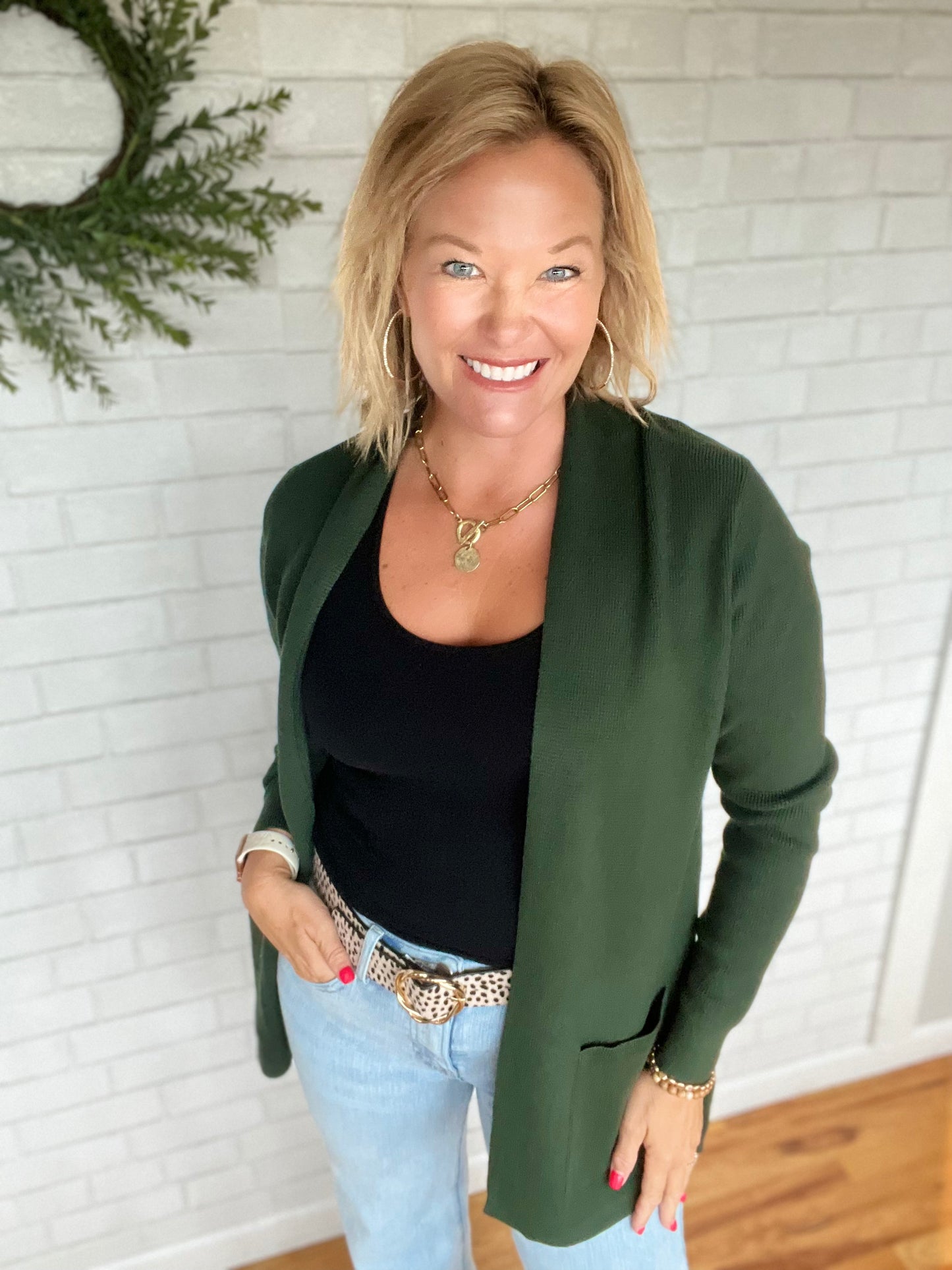 Mini Waffle Cardi - Forest Green