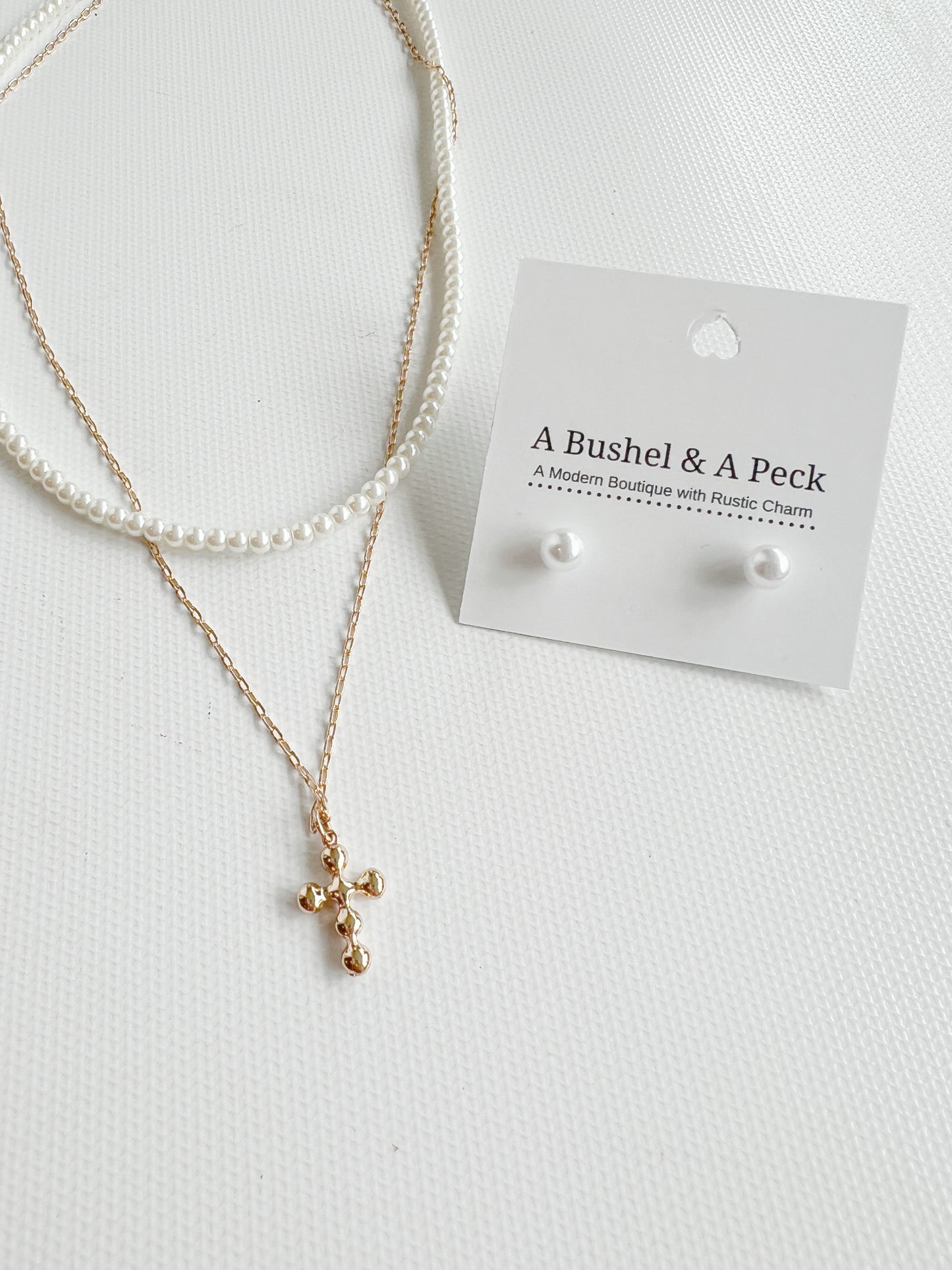 Pearl and Cross Layered Necklace