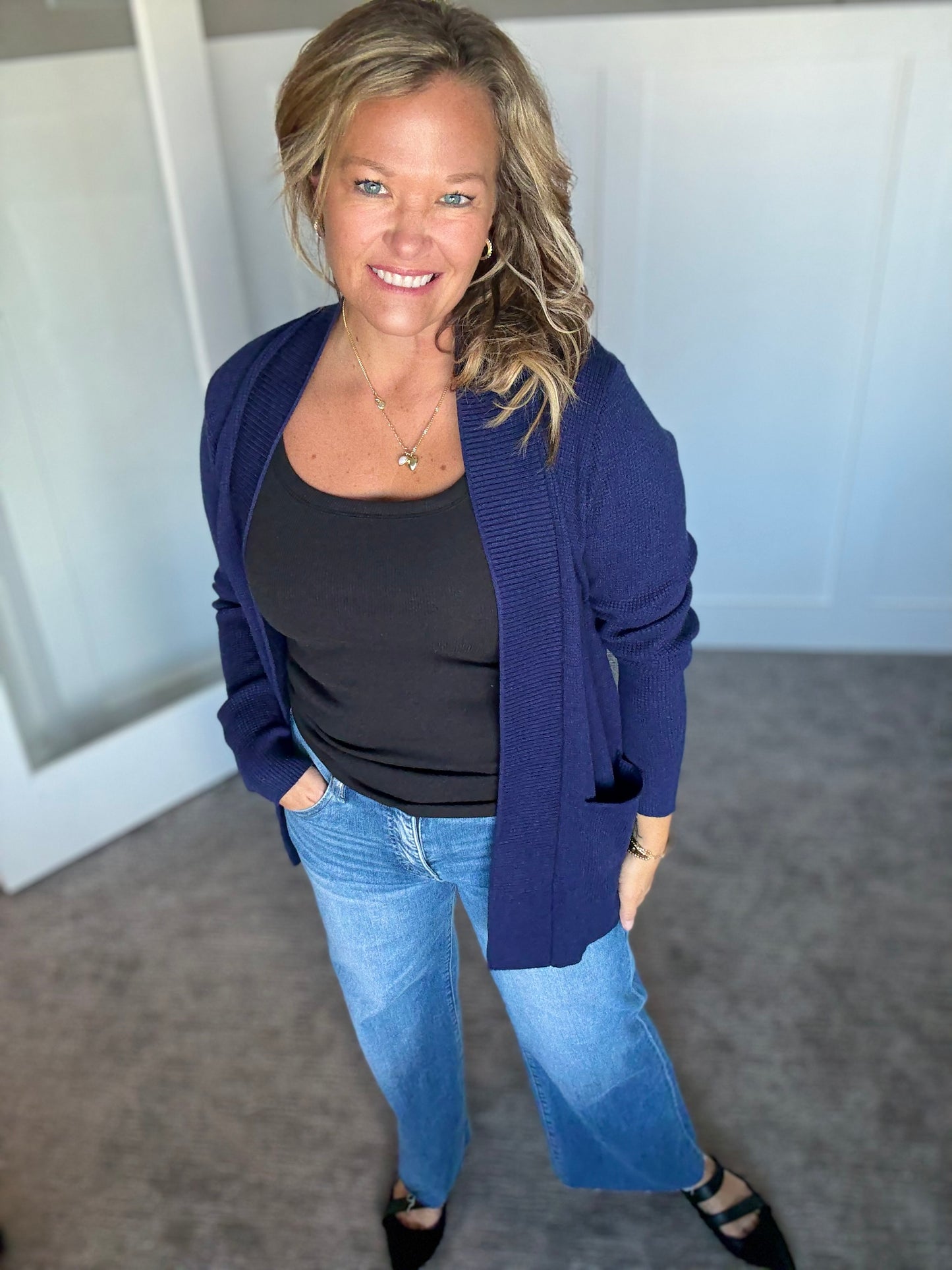 Waffle Cardi - Navy