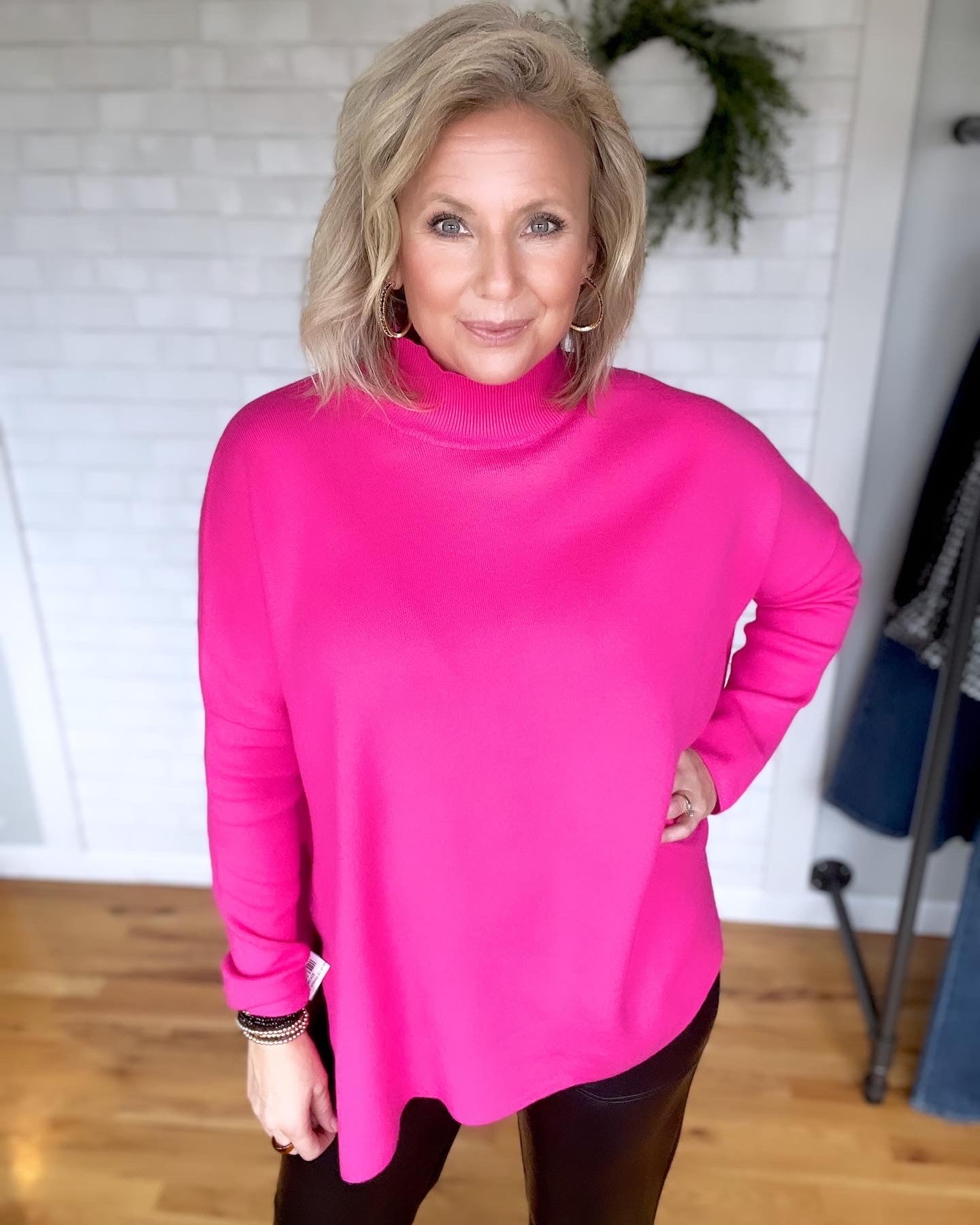 Megan Mock Neck Sweater -Hot Pink