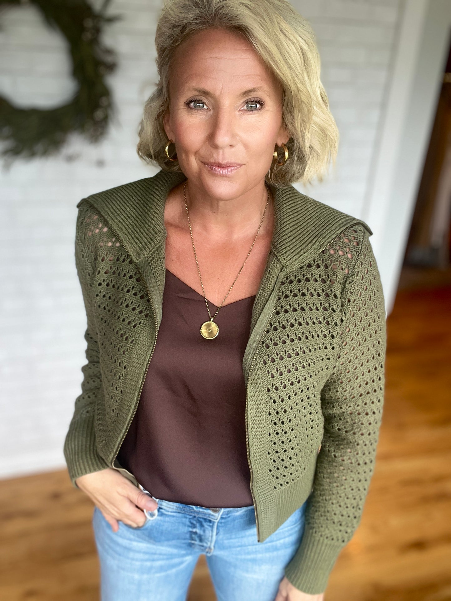 Zip-Up Pointelle Jacket