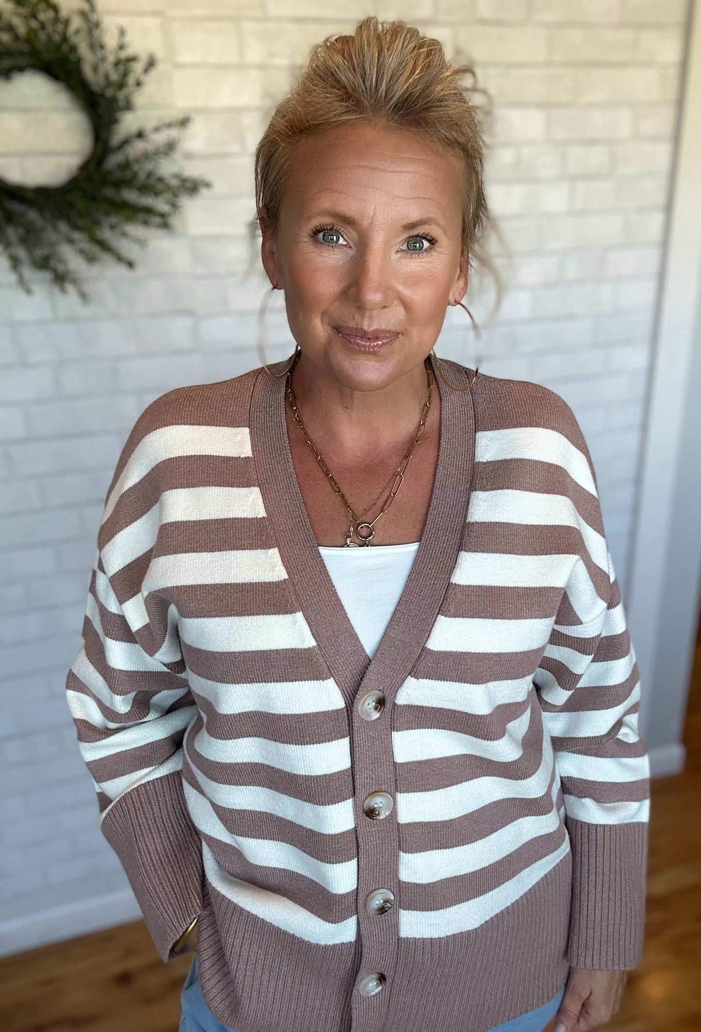 Striped Boyfriend Cardi - Mocha