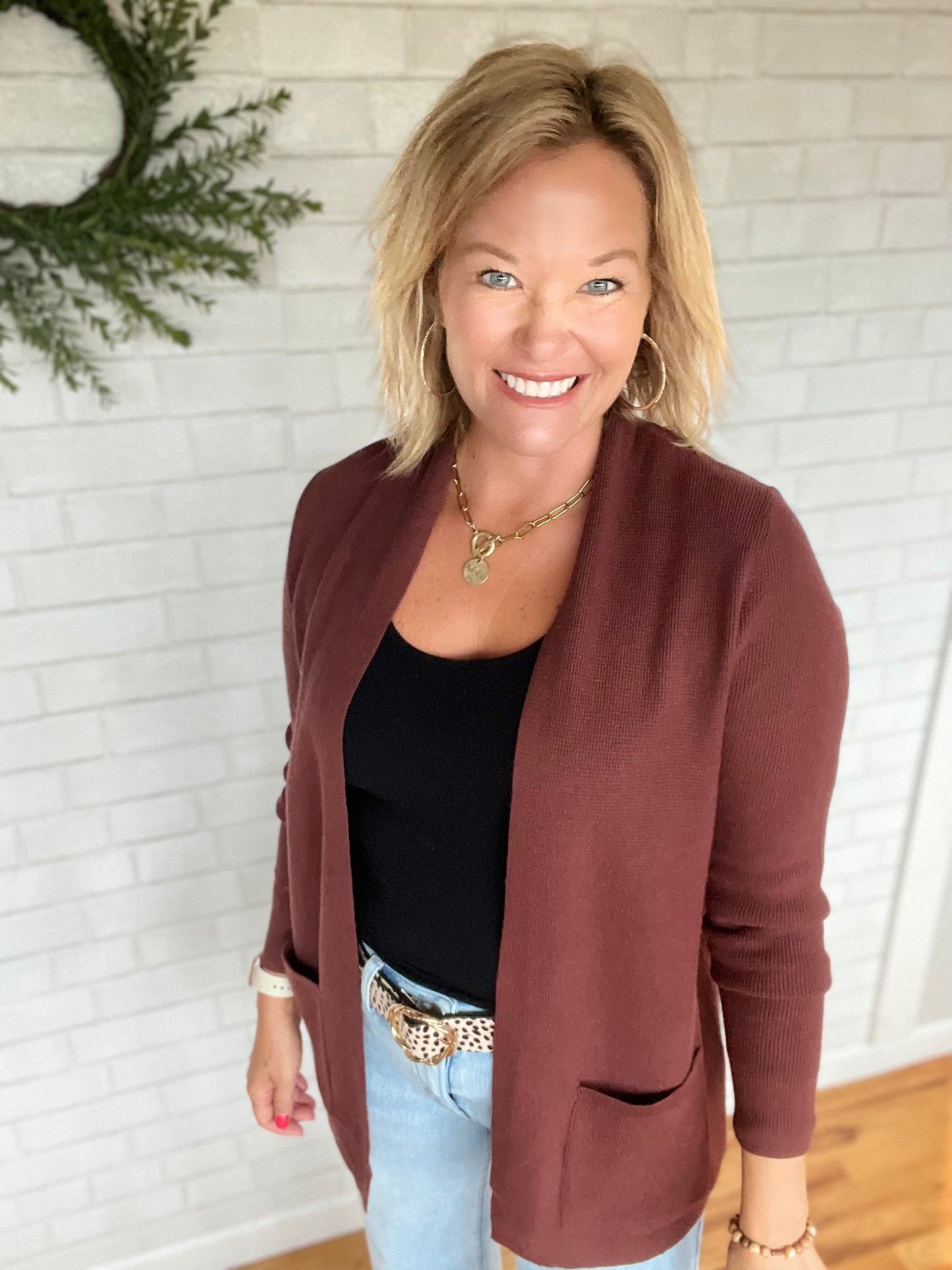 Mini Waffle Cardi - Dark Brown