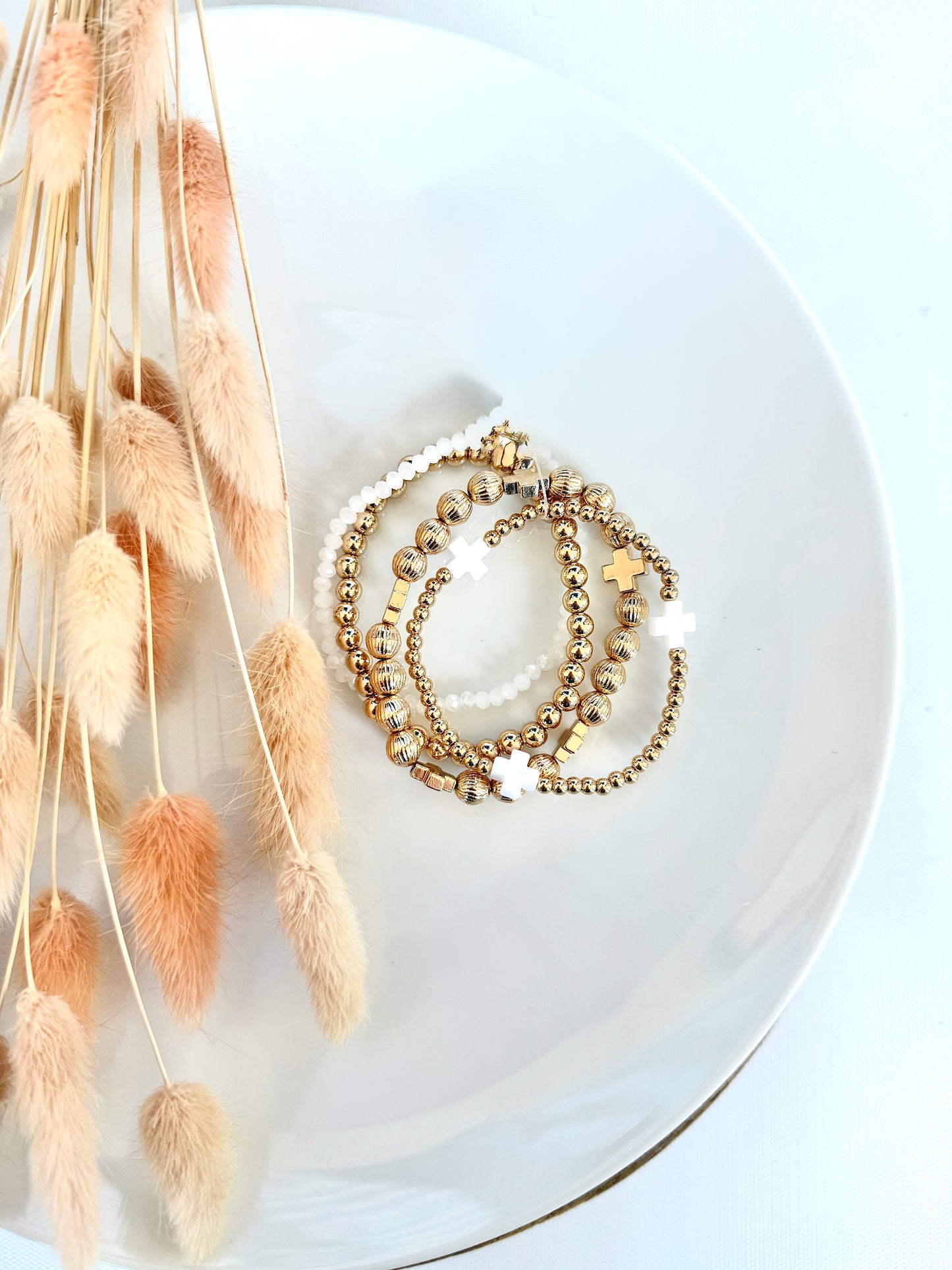 Textured Beaded Bracelet - White -WR