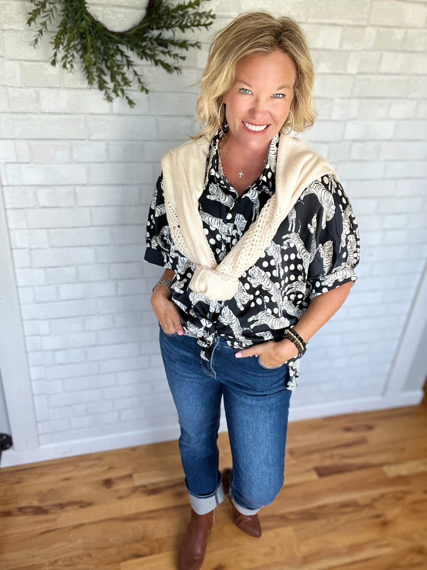 Tiger Button Down Top