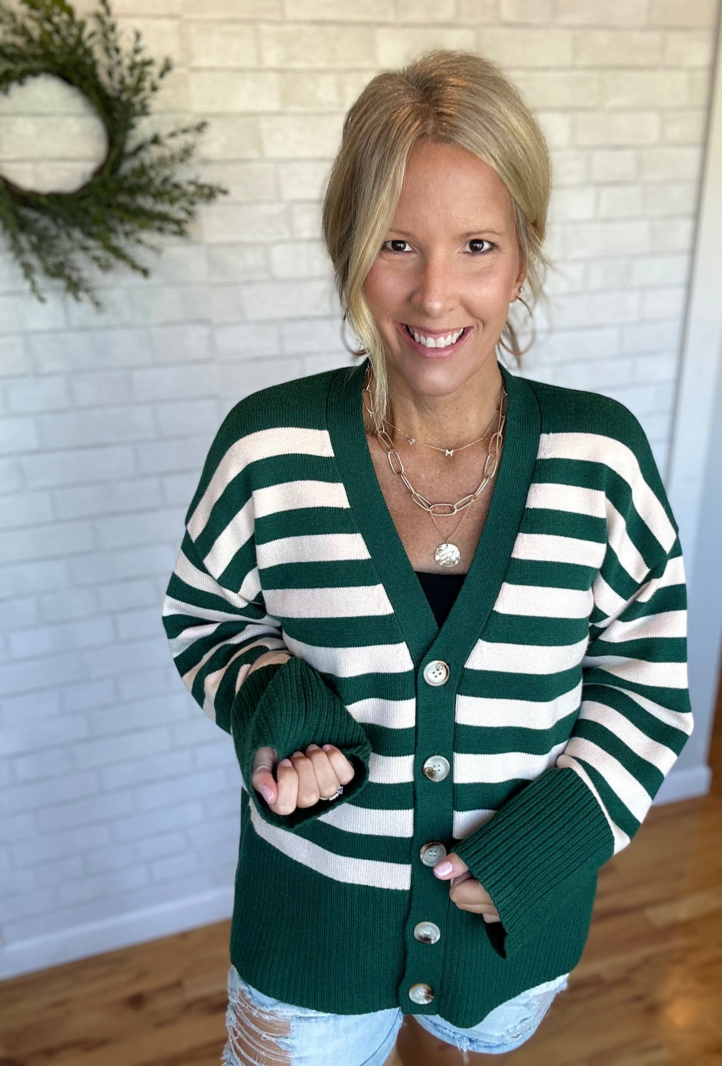 Striped Boyfriend Cardi - Green