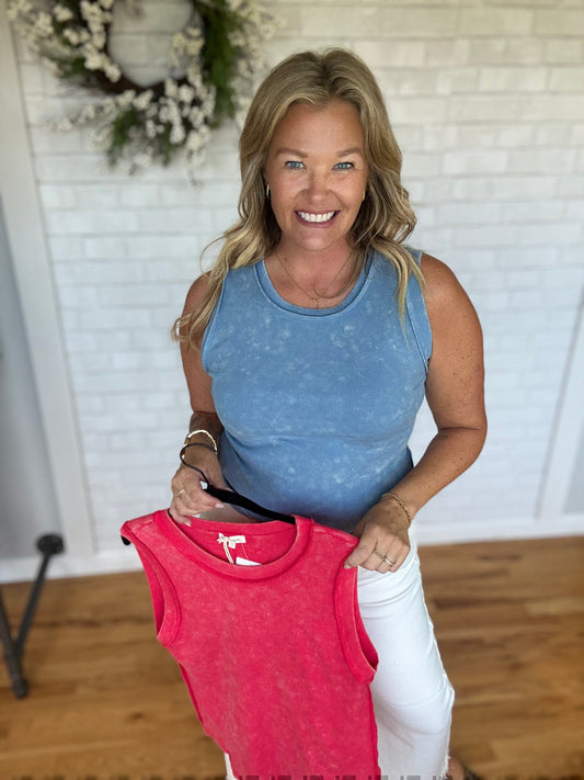 Sharna Seamed Tank - Washed Denim