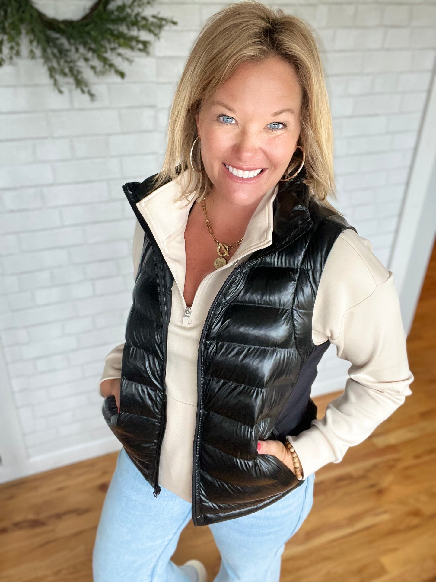 High Neck Puffer Vest by Mono B