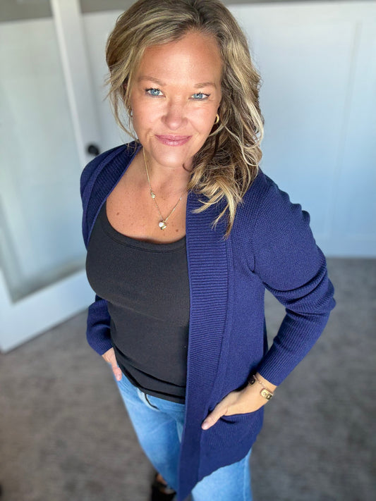 Waffle Cardi - Navy