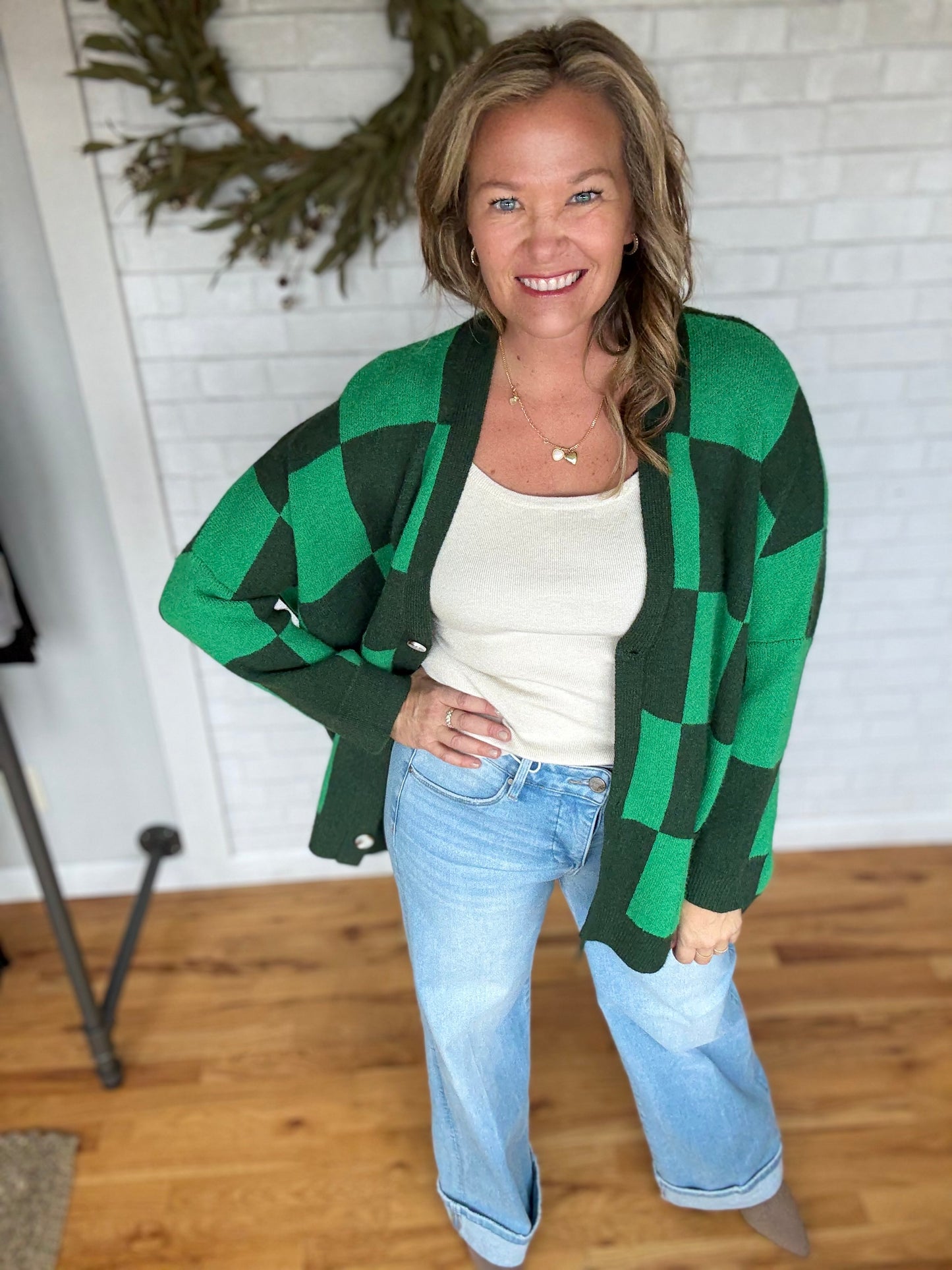 Checkered Cardigan- Green