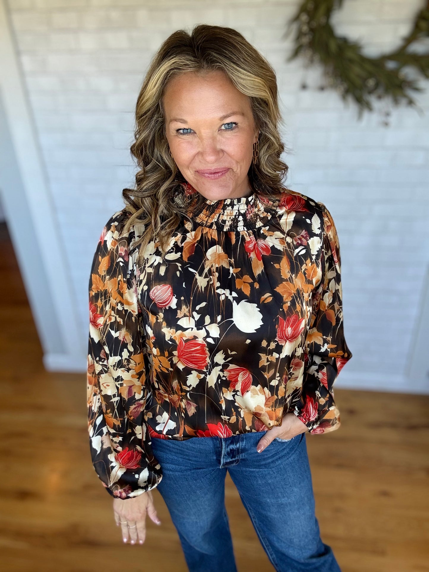 Satin Floral Print Top