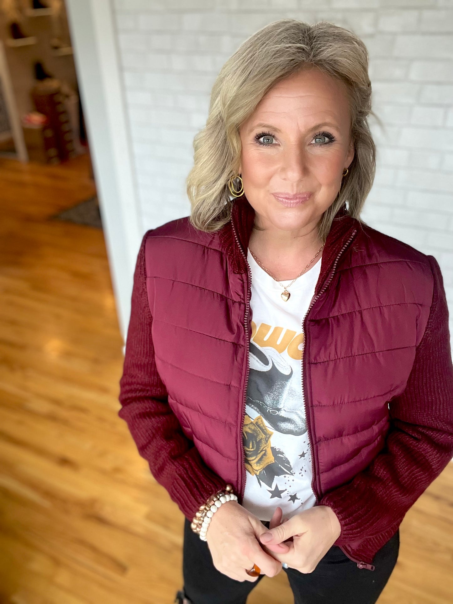 Kelly Knit & Padded Jacket - Burgundy