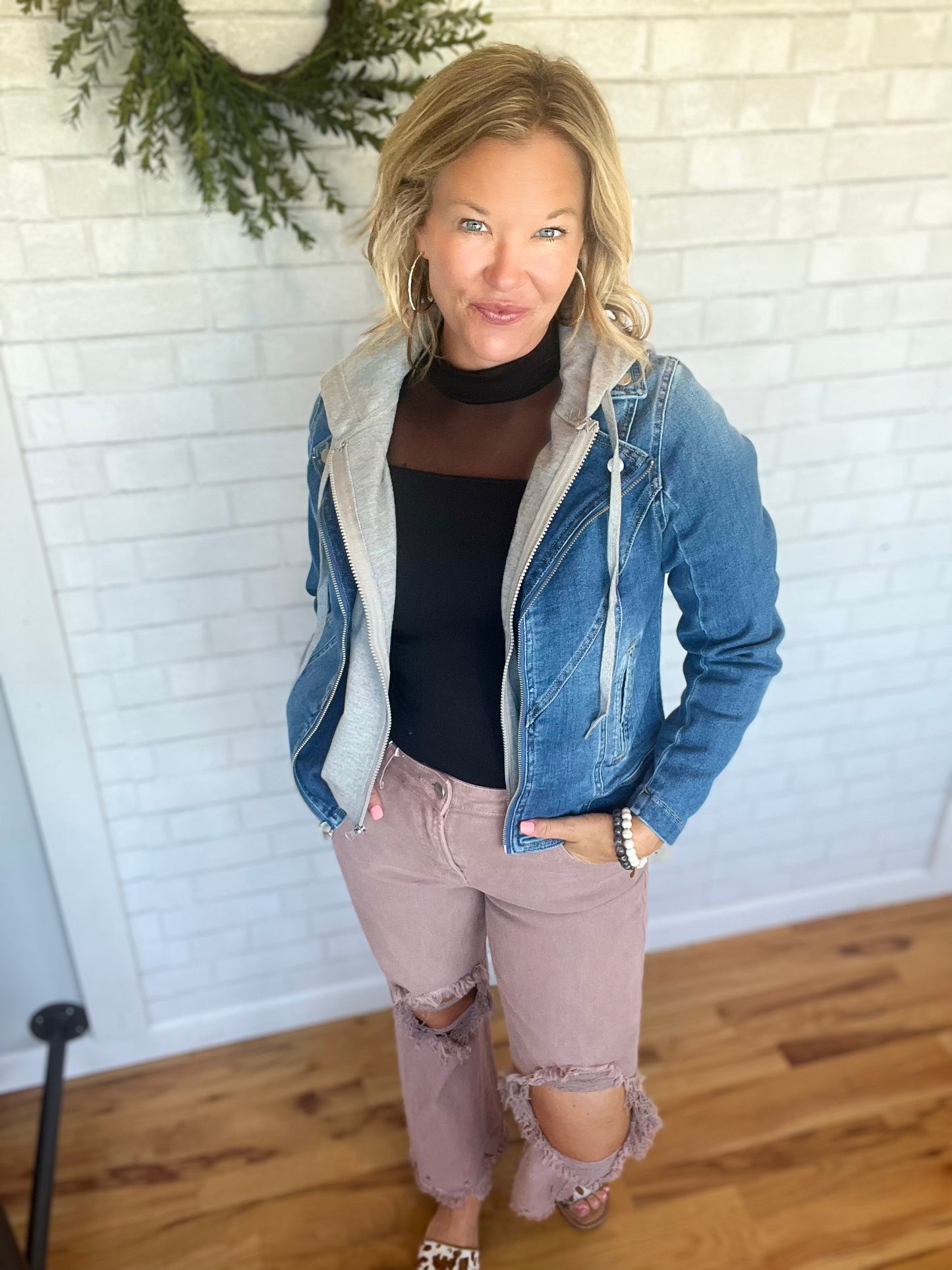 High Rise Straight Crop Jeans by Risen - Mauve