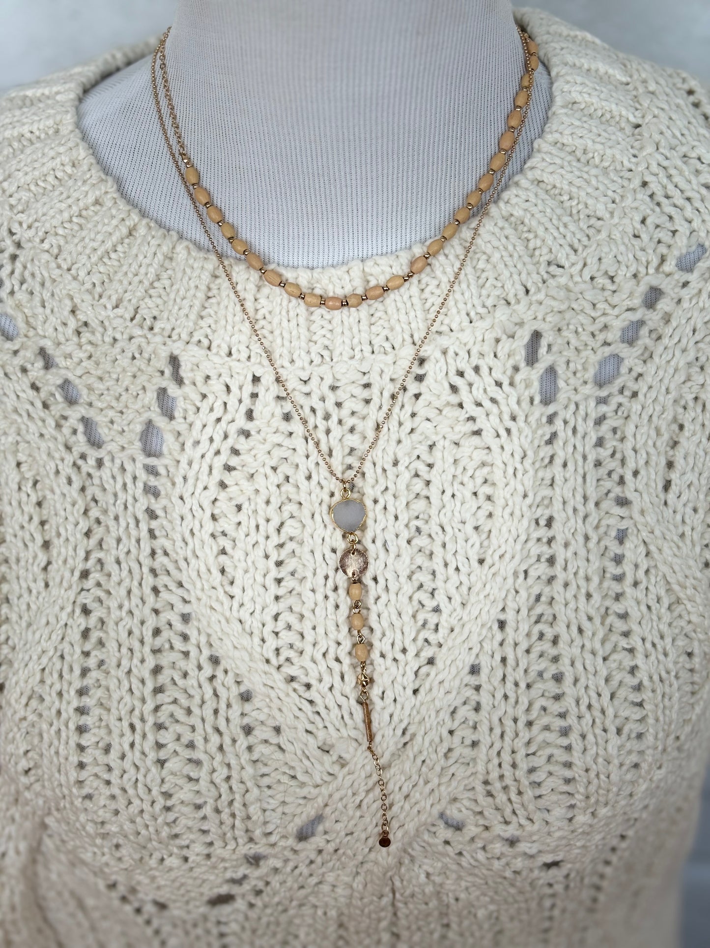 Gold & Beaded Lariat Necklace