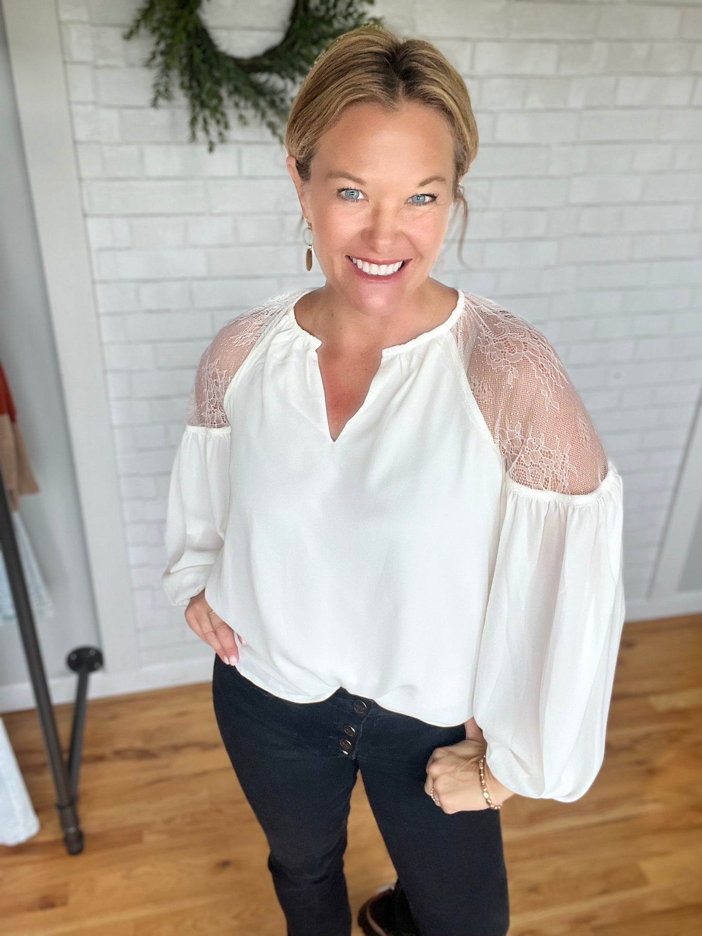 Lace Inset Blouse -Cream