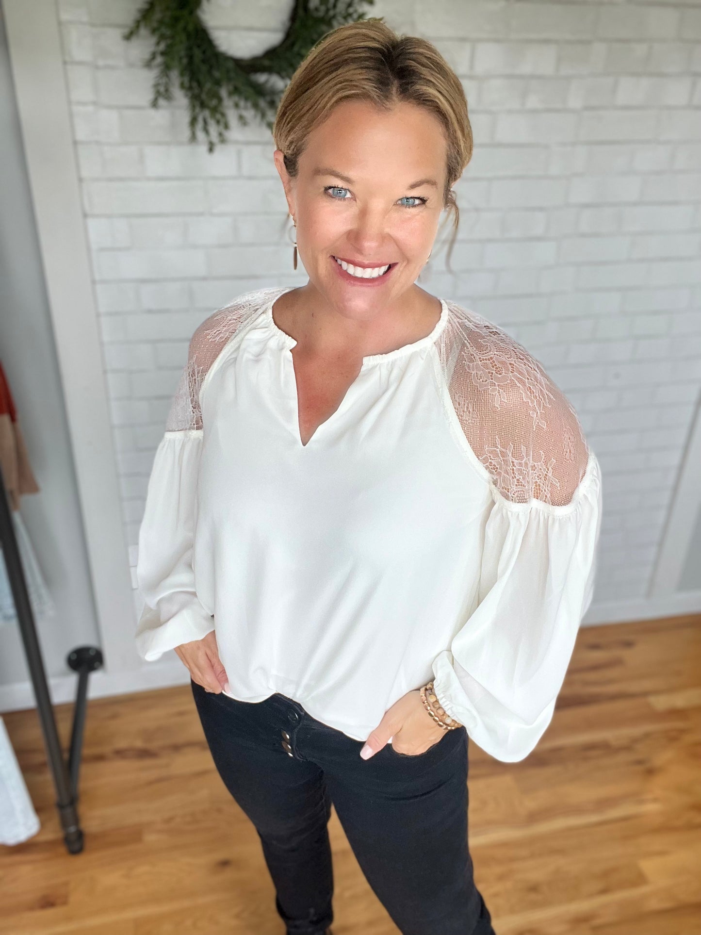 Lace Inset Blouse -Cream