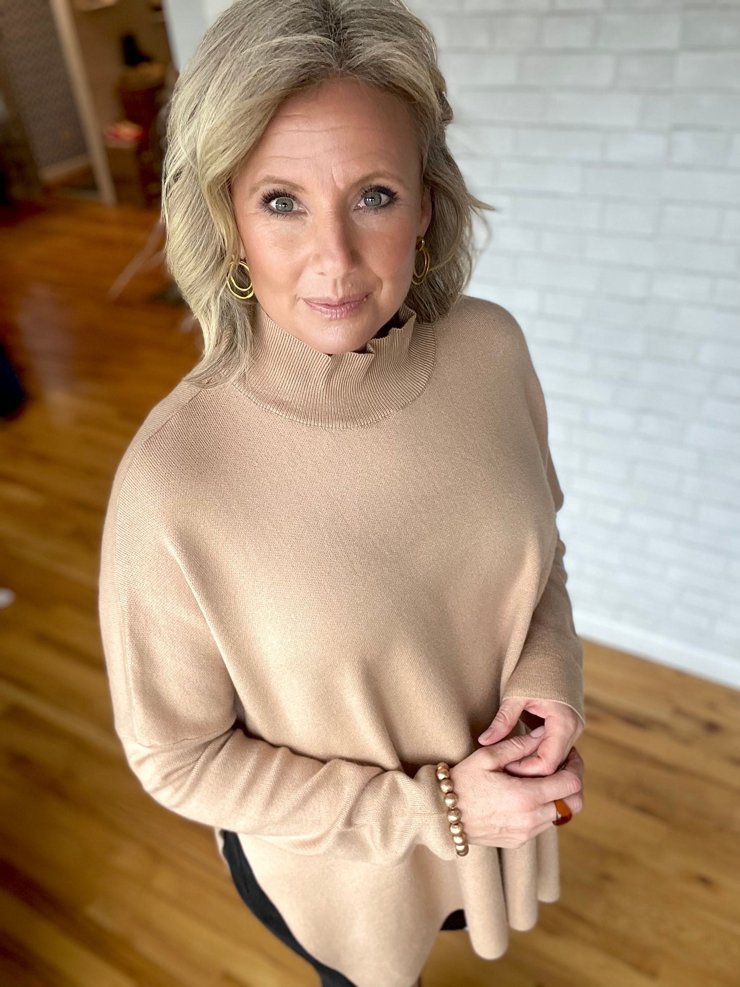 Megan Mock Neck Sweater -Camel