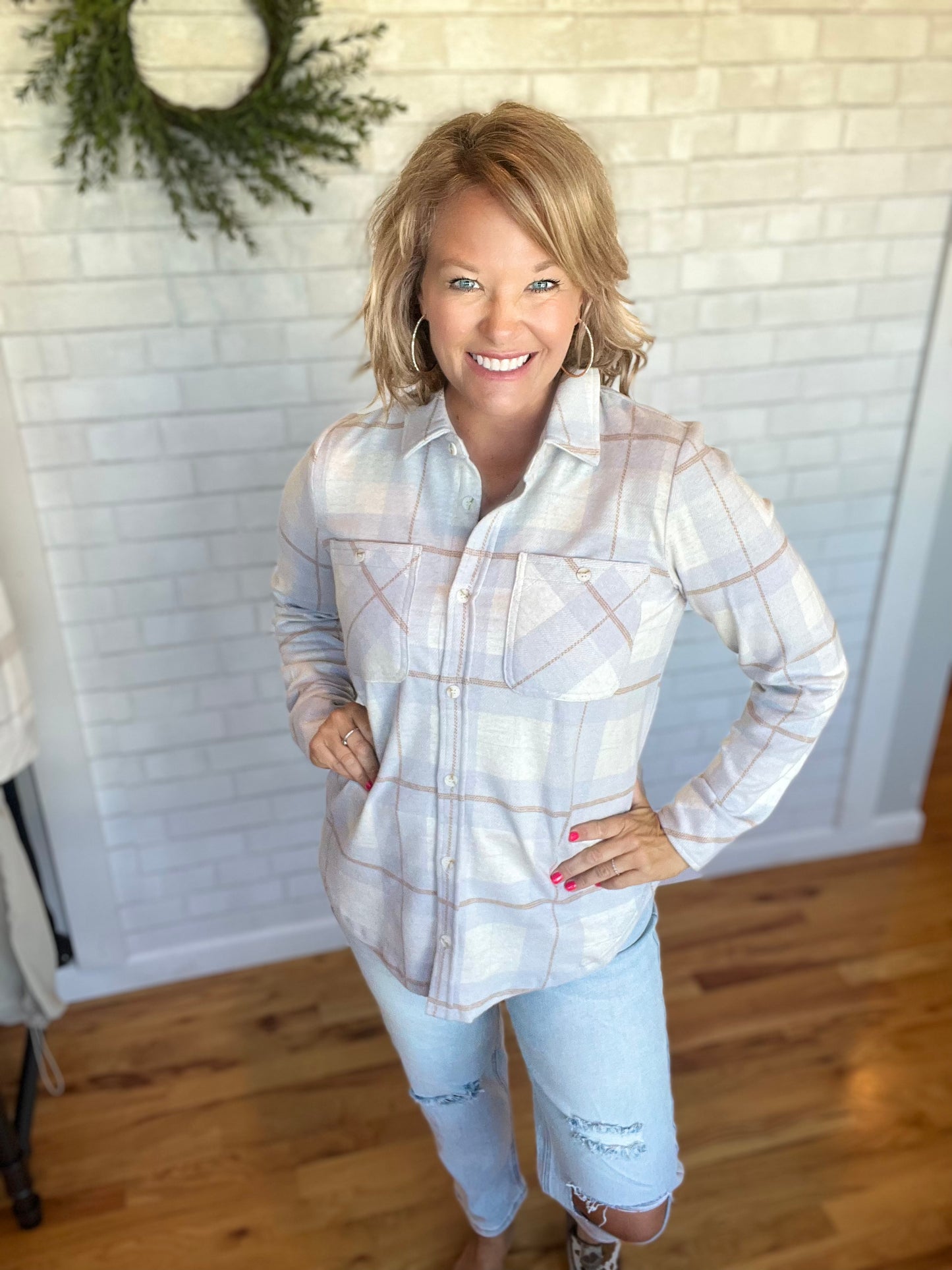 Lewis Shirt Jacket-White Blue Frost Plaid