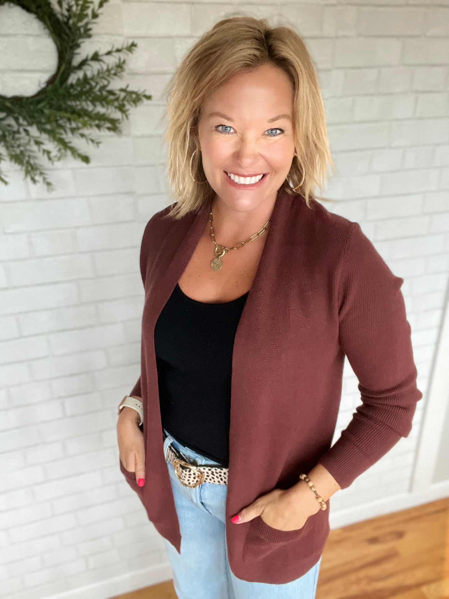 Mini Waffle Cardi - Dark Brown