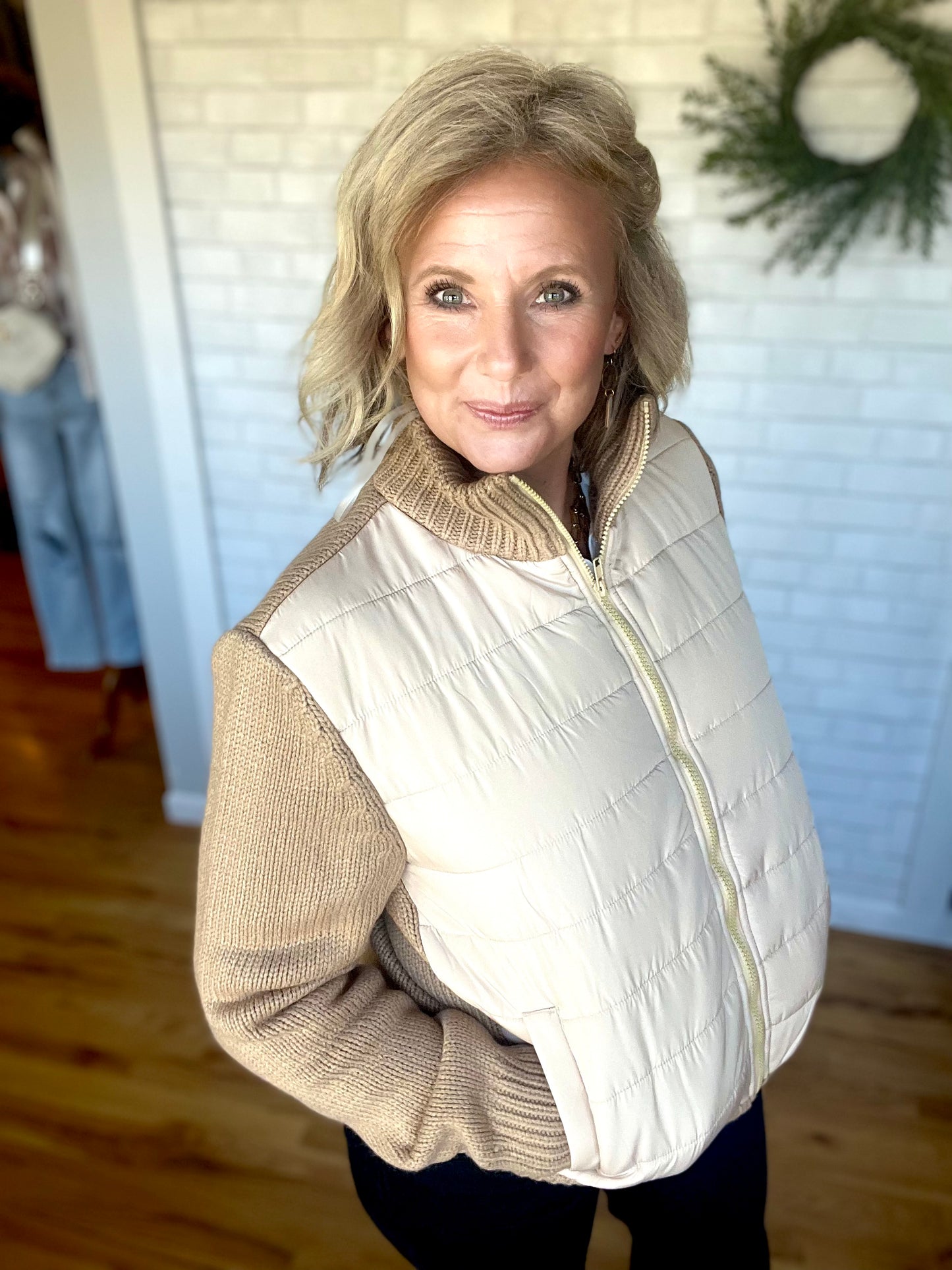 Kelly Knit & Padded Jacket - Camel