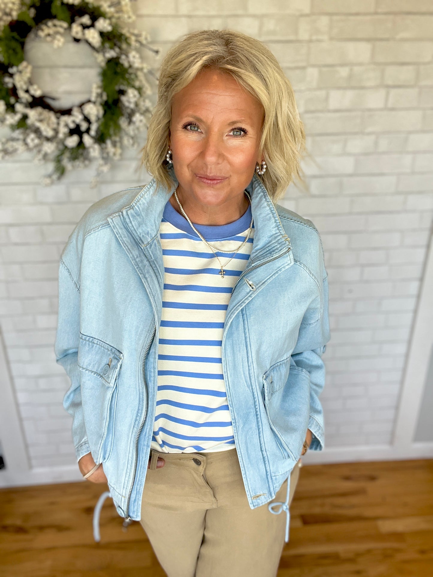 Gracie Tee - Ivory/Blue Stripe