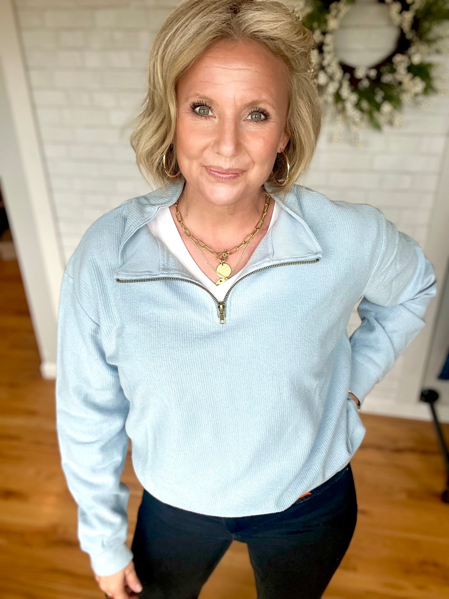 Vintage Washed Quarter Zip - Faded Denim